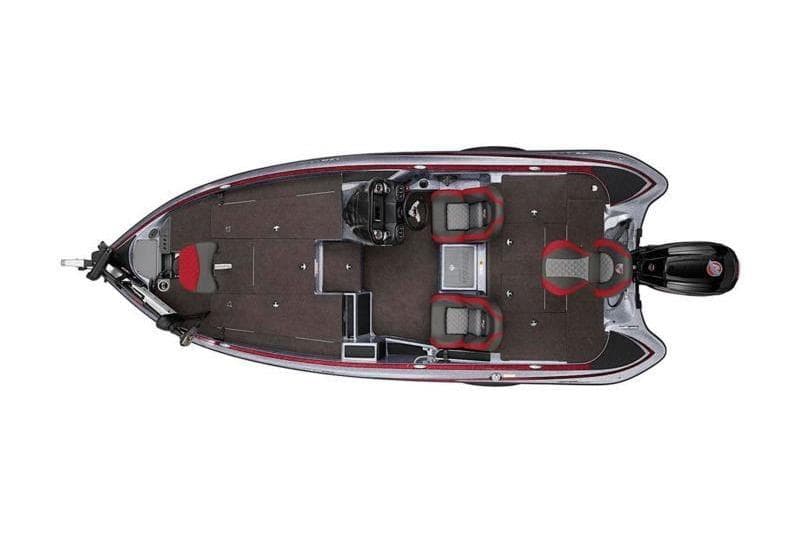 Top view of 2024 Triton 179 TrX fishing boat layout with seating and storage.