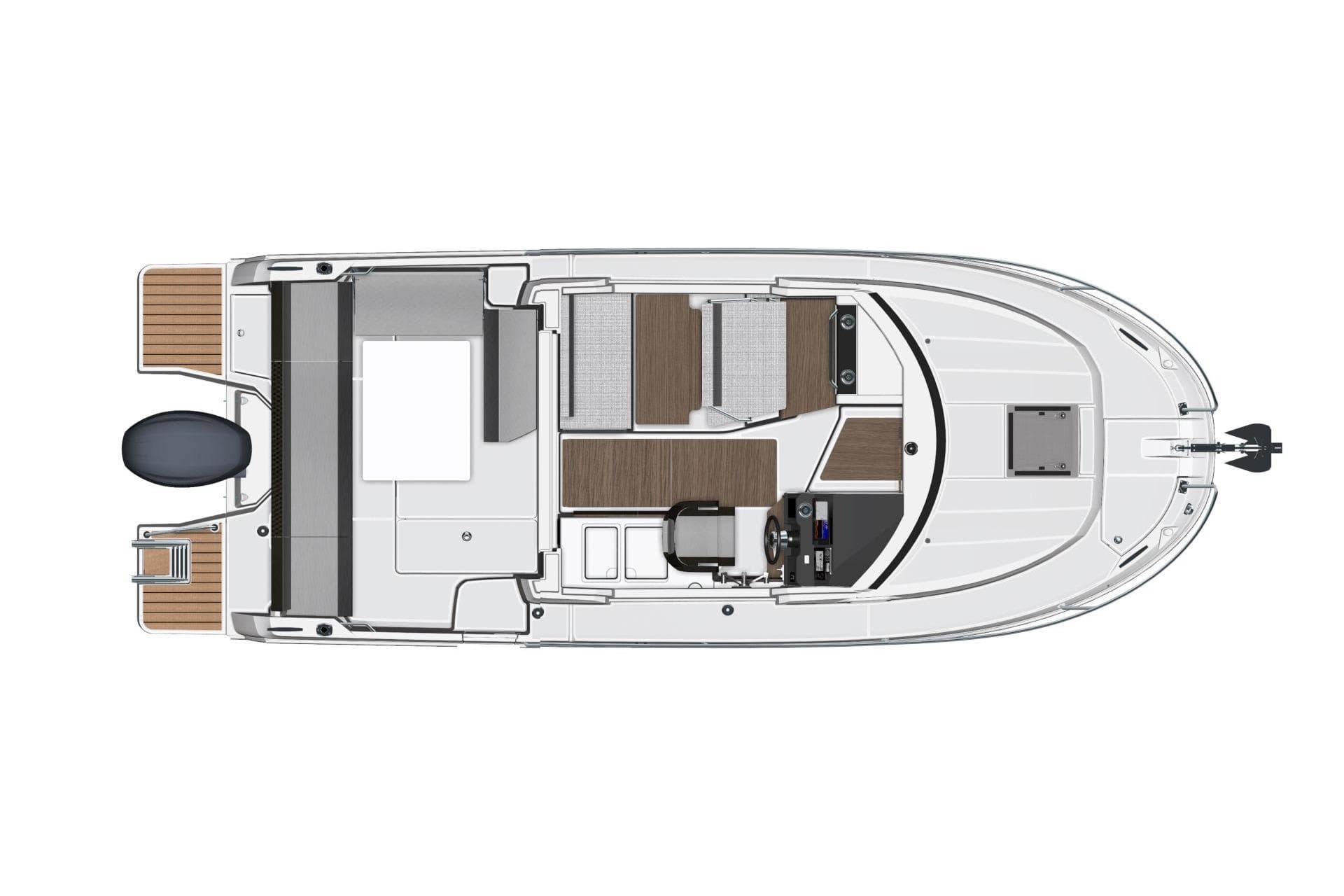 Top view of 2026 Jeanneau NC 795 Series 2 boat layout, showcasing interior design.