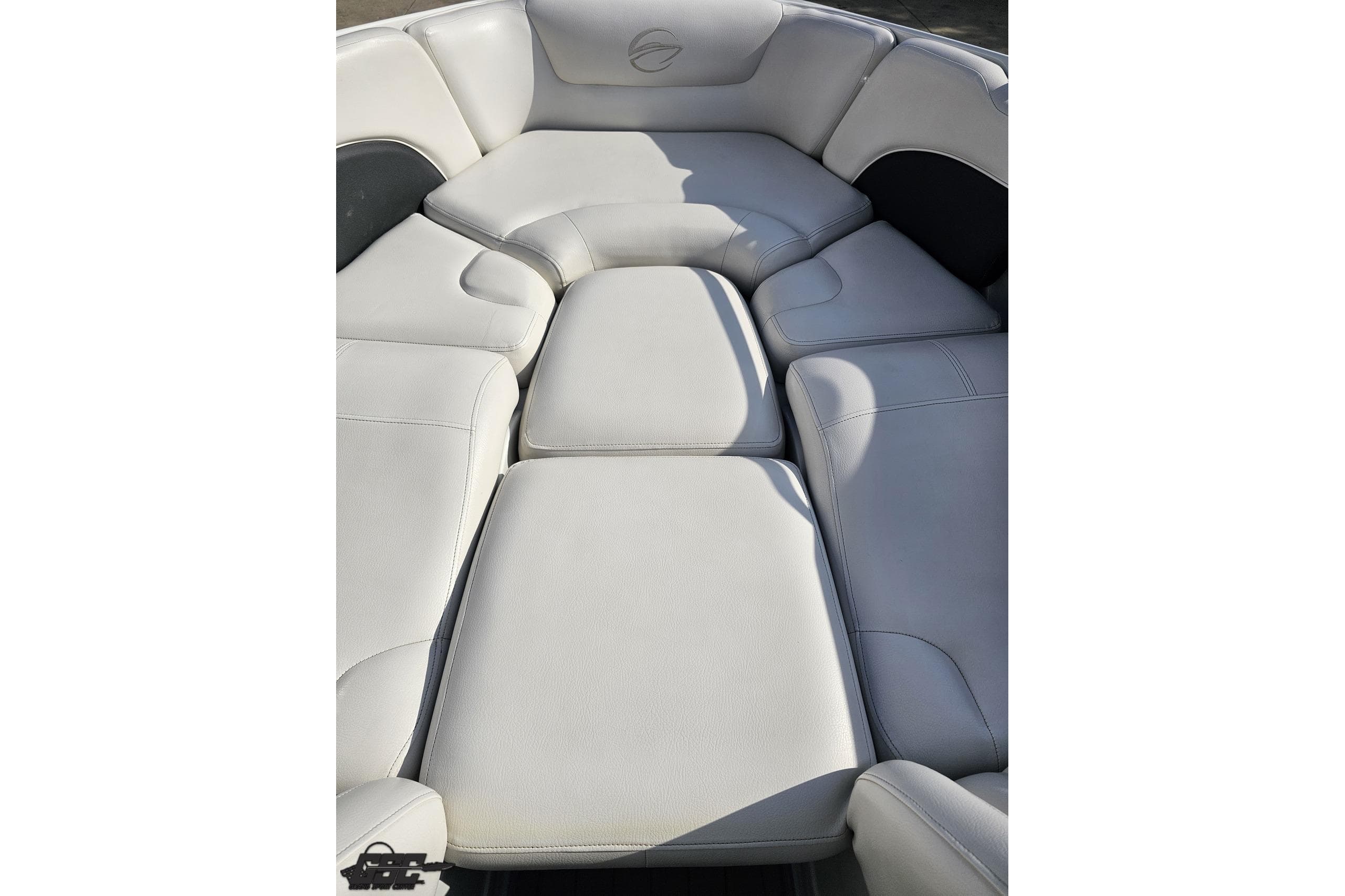 2019 Crownline 275 SS boat interior with white cushioned seating.