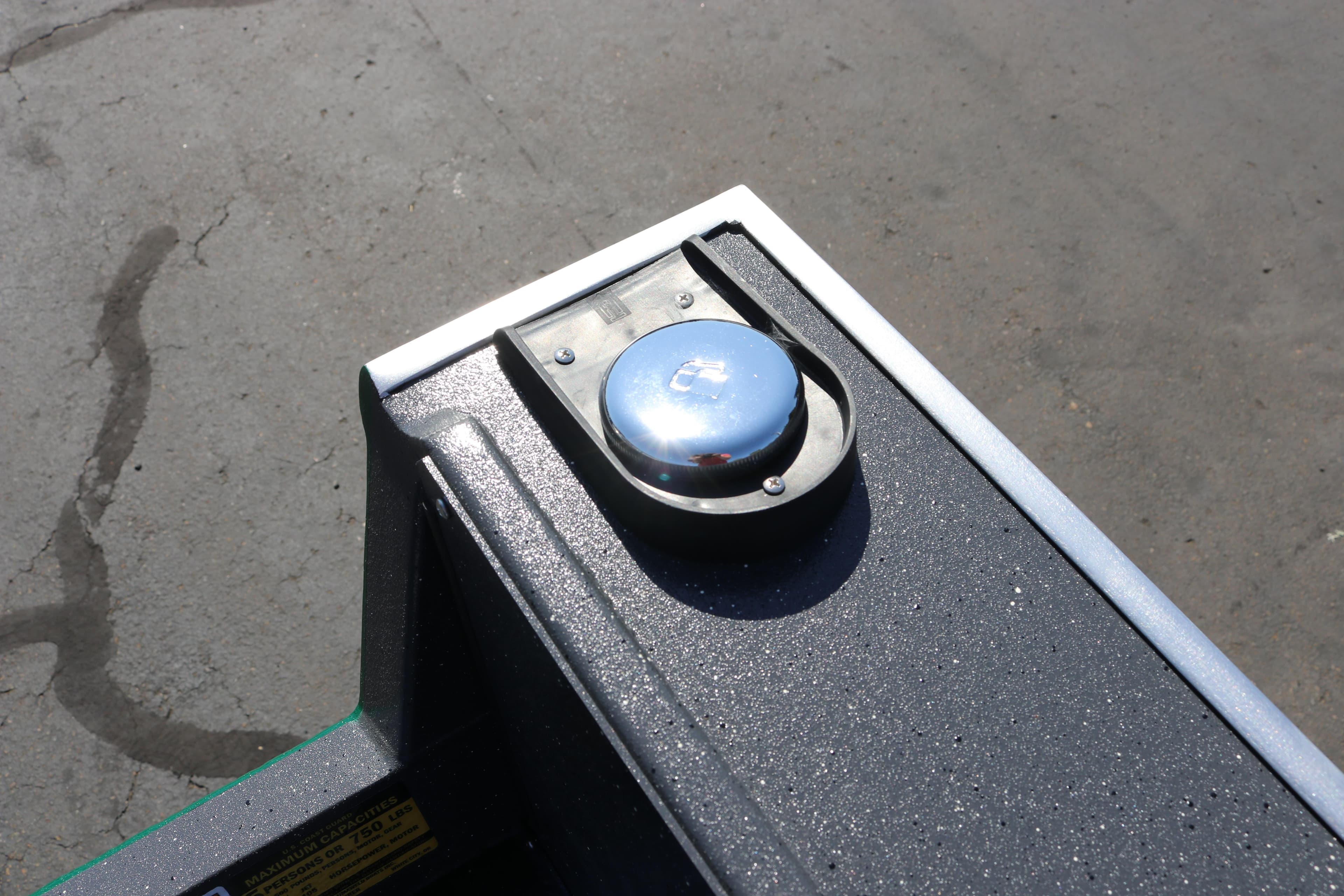 Fuel cap on 2026 Alumaweld Adventurer 20 boat, close-up view.