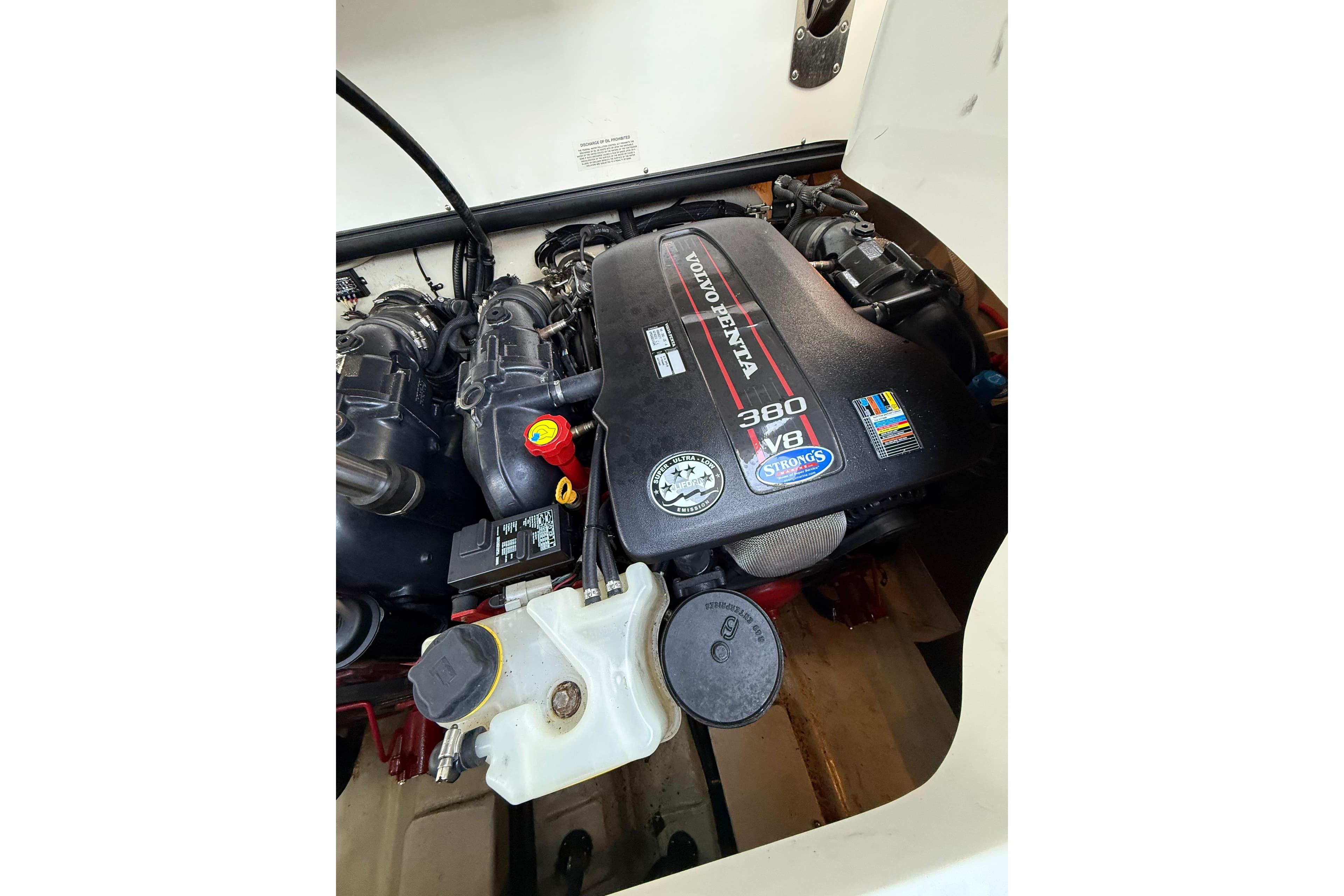 2013 Cobalt 323 engine compartment with Volvo Penta 380 V8 engine.