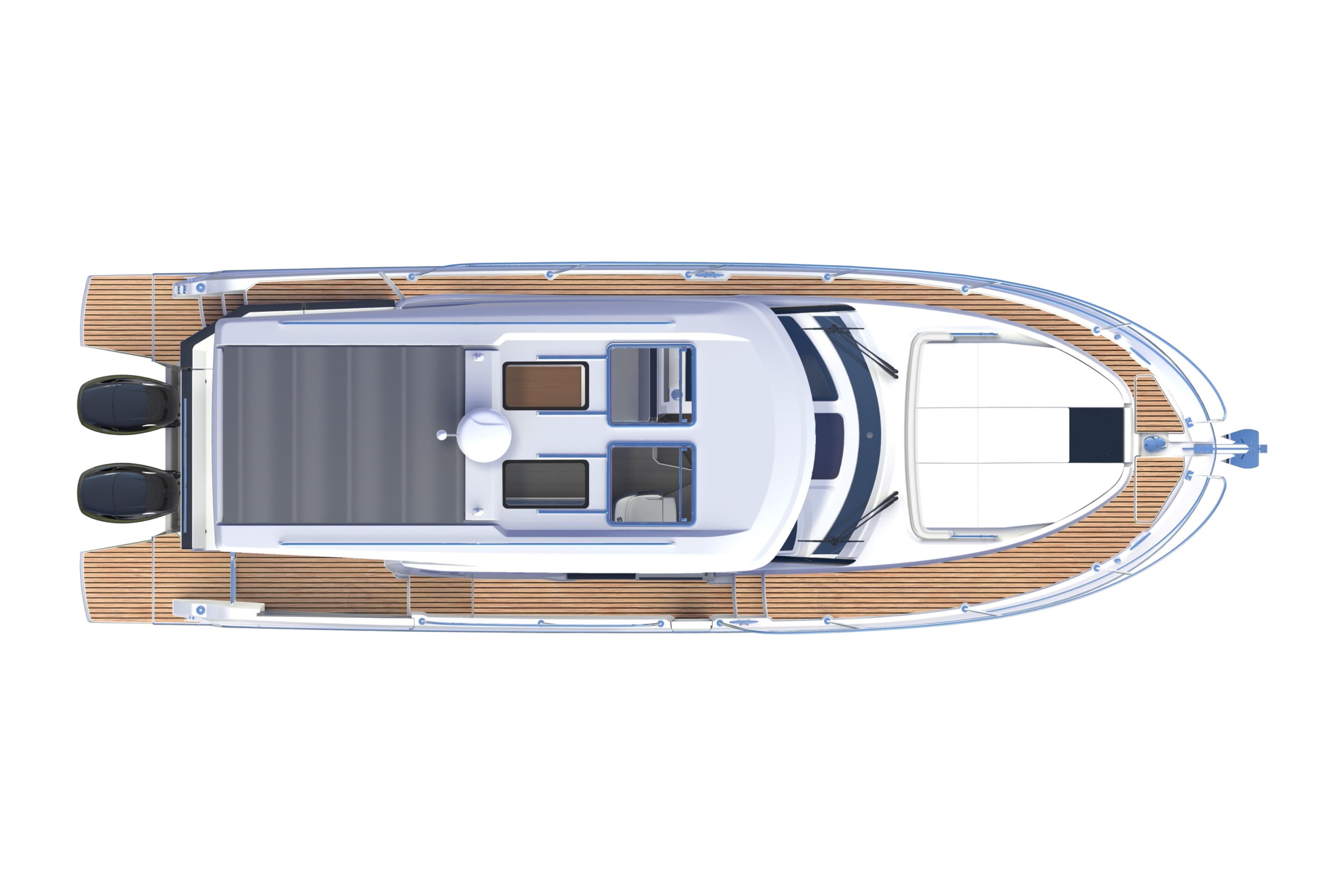 Top view of Beneteau Antares 11 Coupe 2026, modern design.