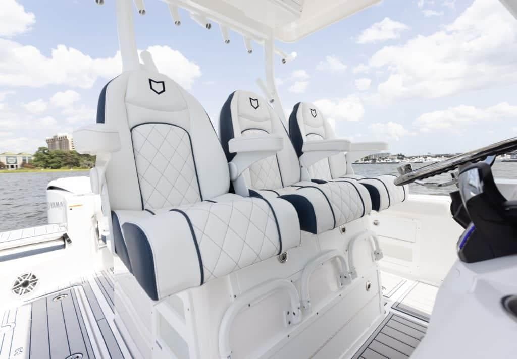 Manufacturer Provided Image: 2025 Sea Fox 328 Commander boat seats with elegant white and navy design.