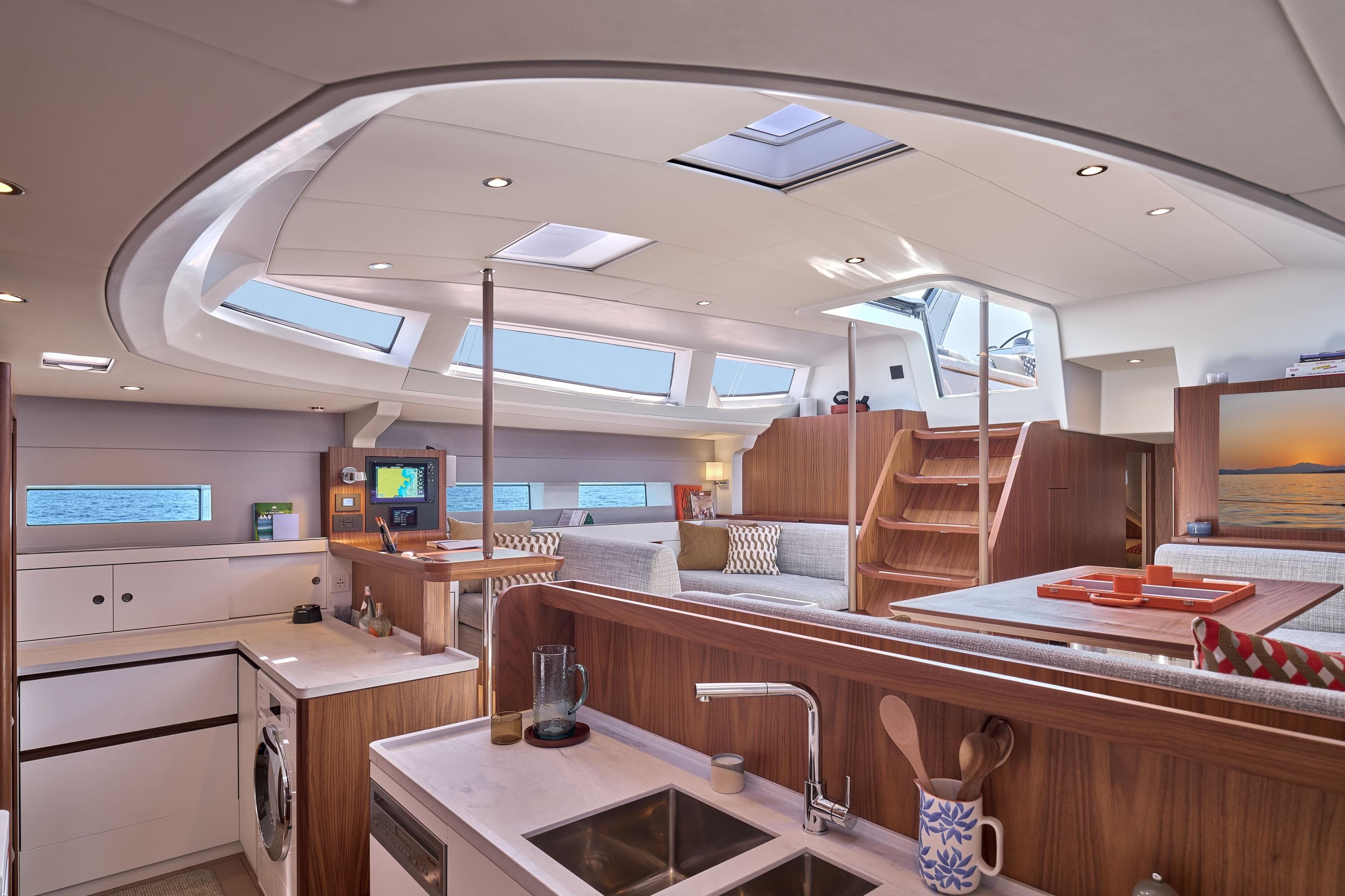 Luxurious interior of 2027 CNB Yachts CNB 62 with modern design and spacious layout.