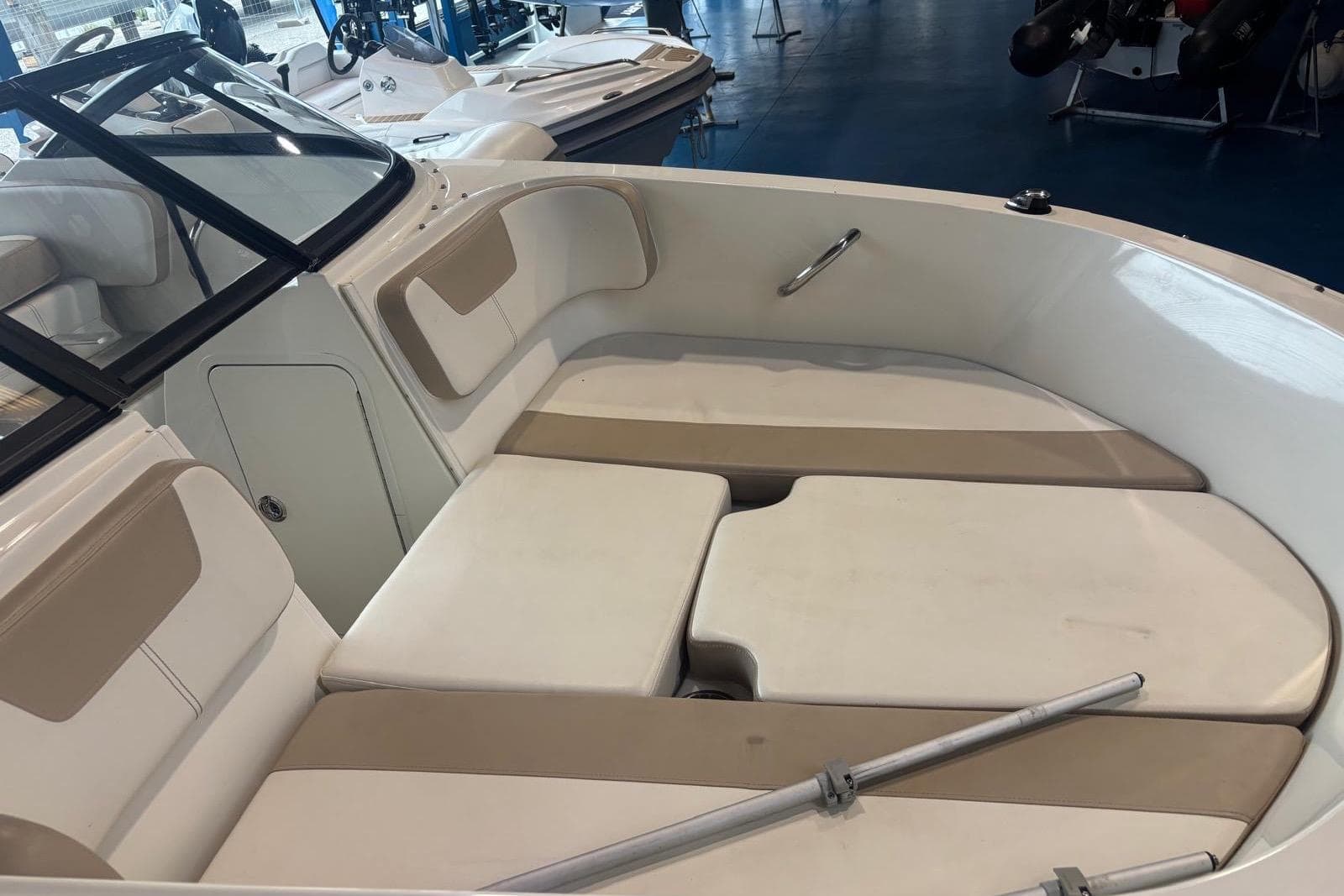 2020 Bayliner VR4 Bowrider OB interior with cushioned seating and sleek design.