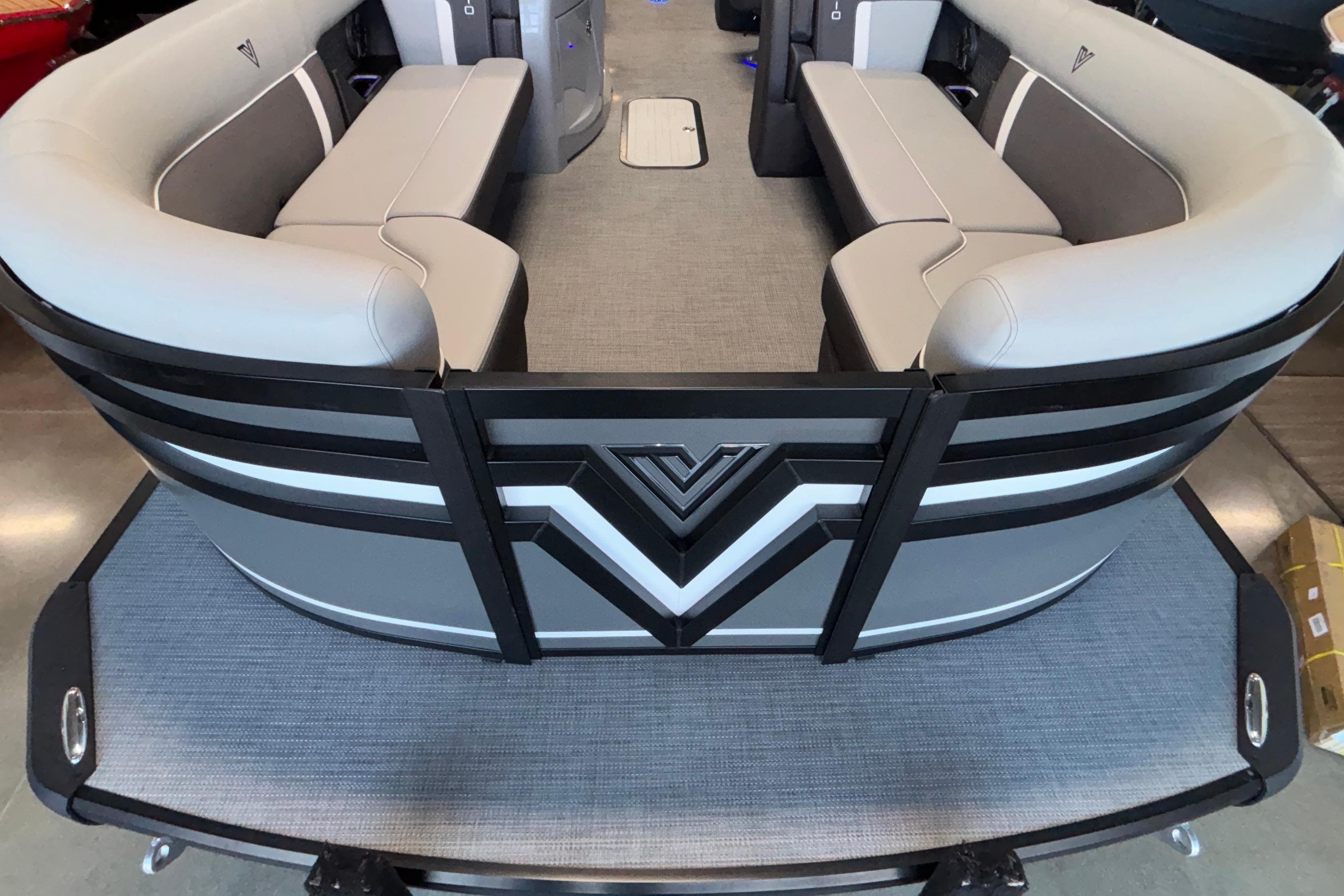 2026 Viaggio Z24U pontoon boat interior with stylish seating and modern design.