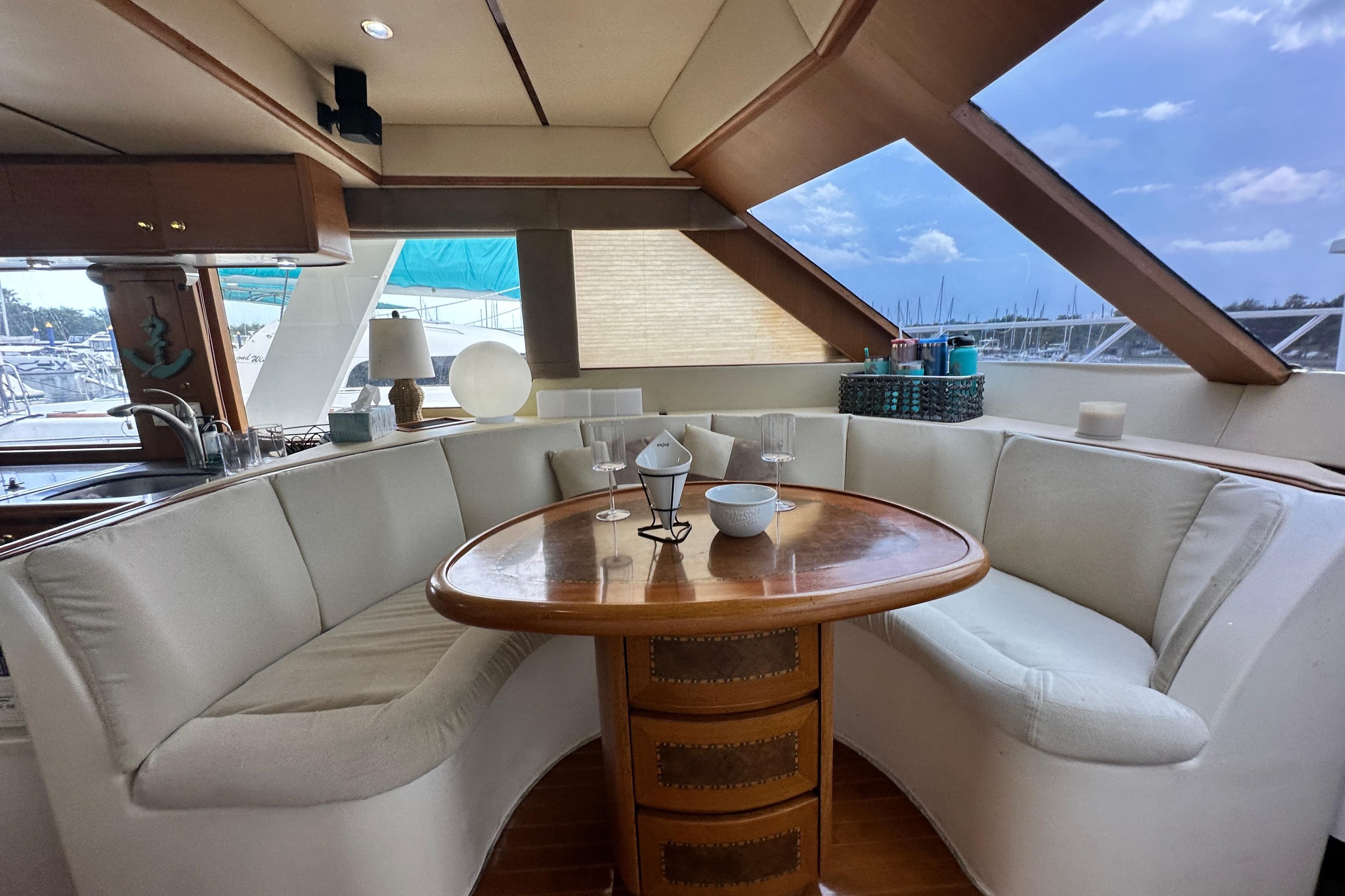 Luxurious dining area inside 2001 Prima 52' Seahorse Pilot House Fast Trawler.