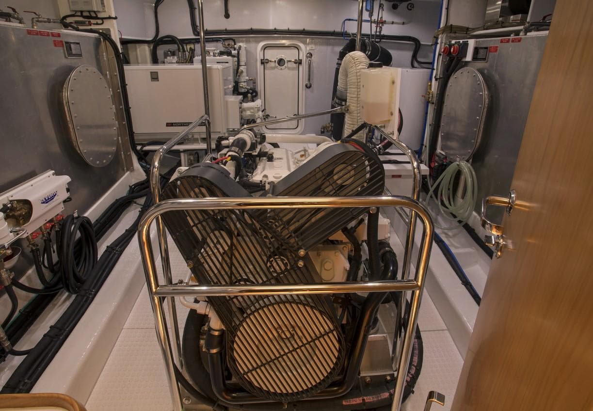 Engine room of 2025 Krogen 50 Open yacht with advanced machinery and equipment.