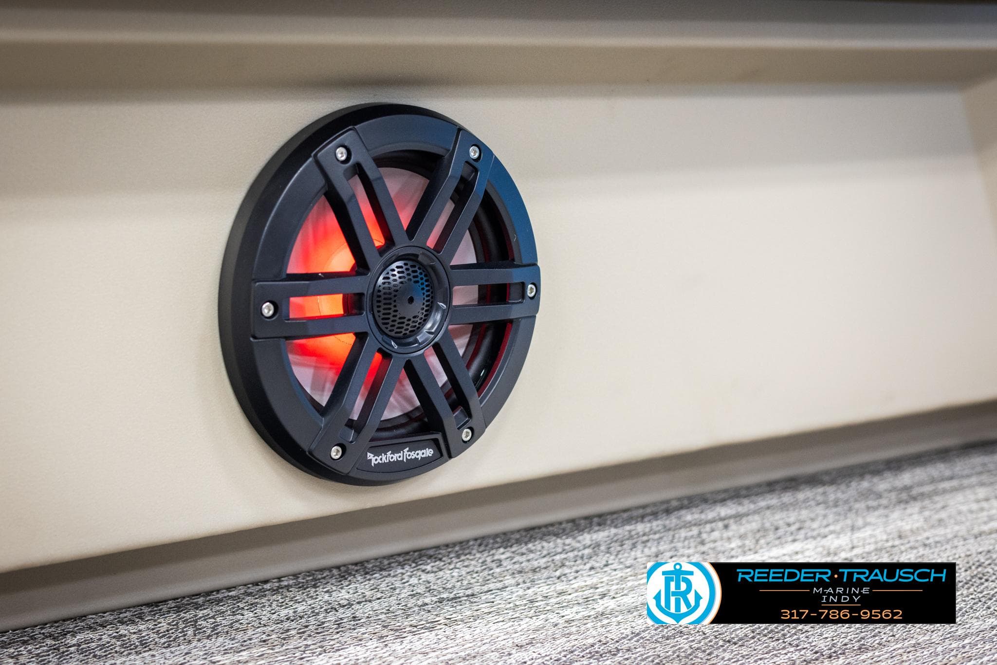 Rockford Fosgate speaker in Bennington 20 SL boat, model year 2025.