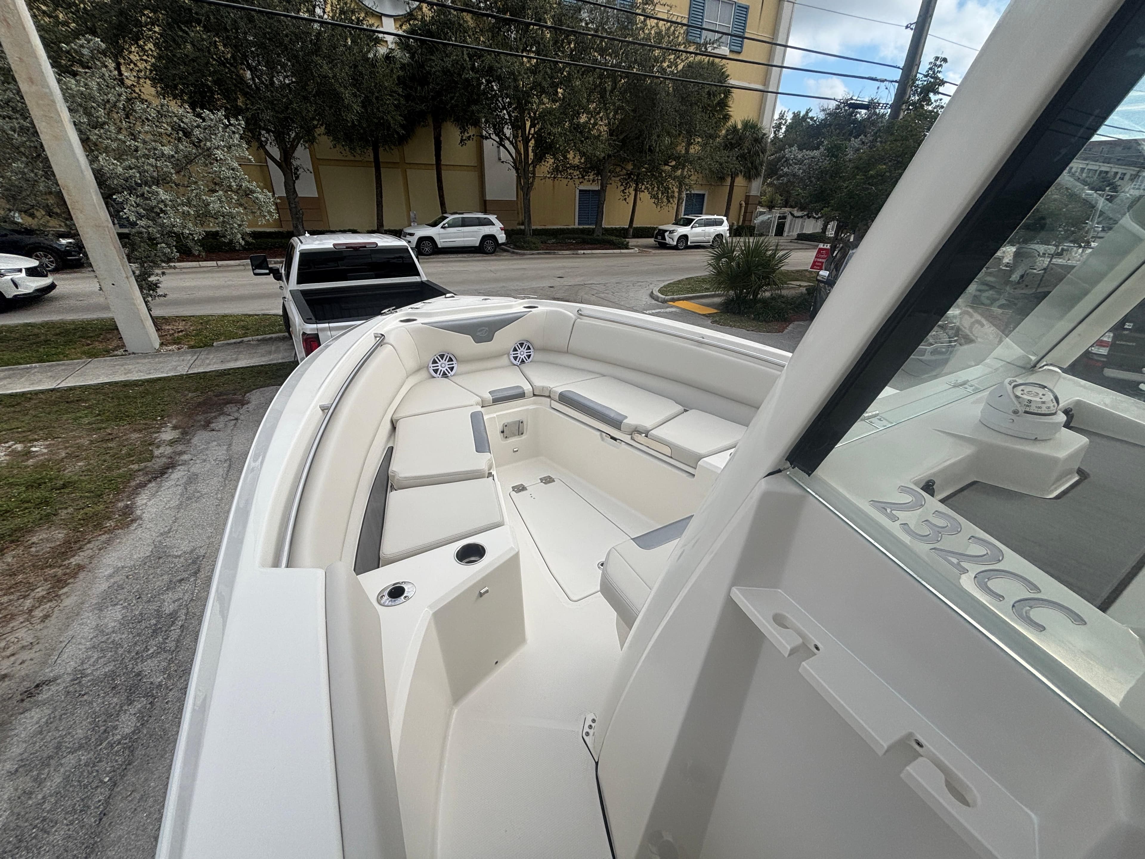 2025 Sailfish 232 CC boat interior with spacious seating and modern design.