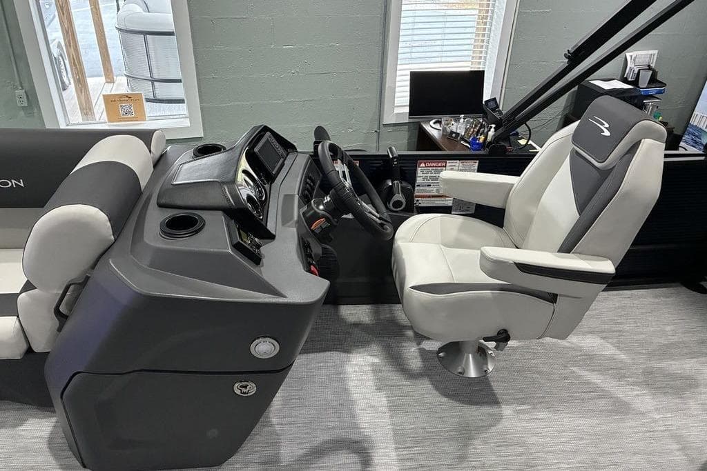 Interior of 2026 Bennington S Swingback 22 SSB SPS boat with modern helm and seating.