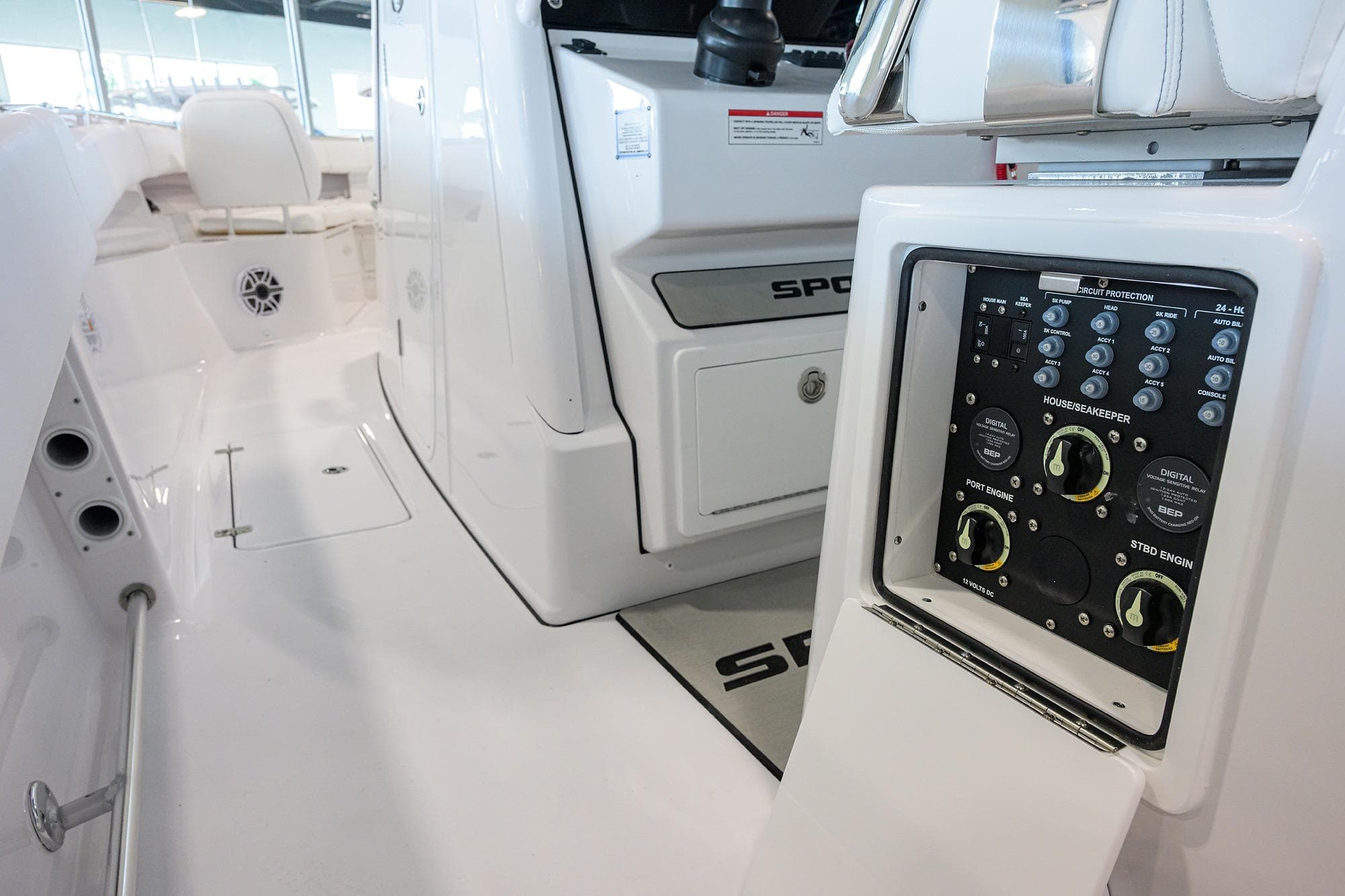 2026 Sportsman Open 322 Center Console boat interior with control panel.