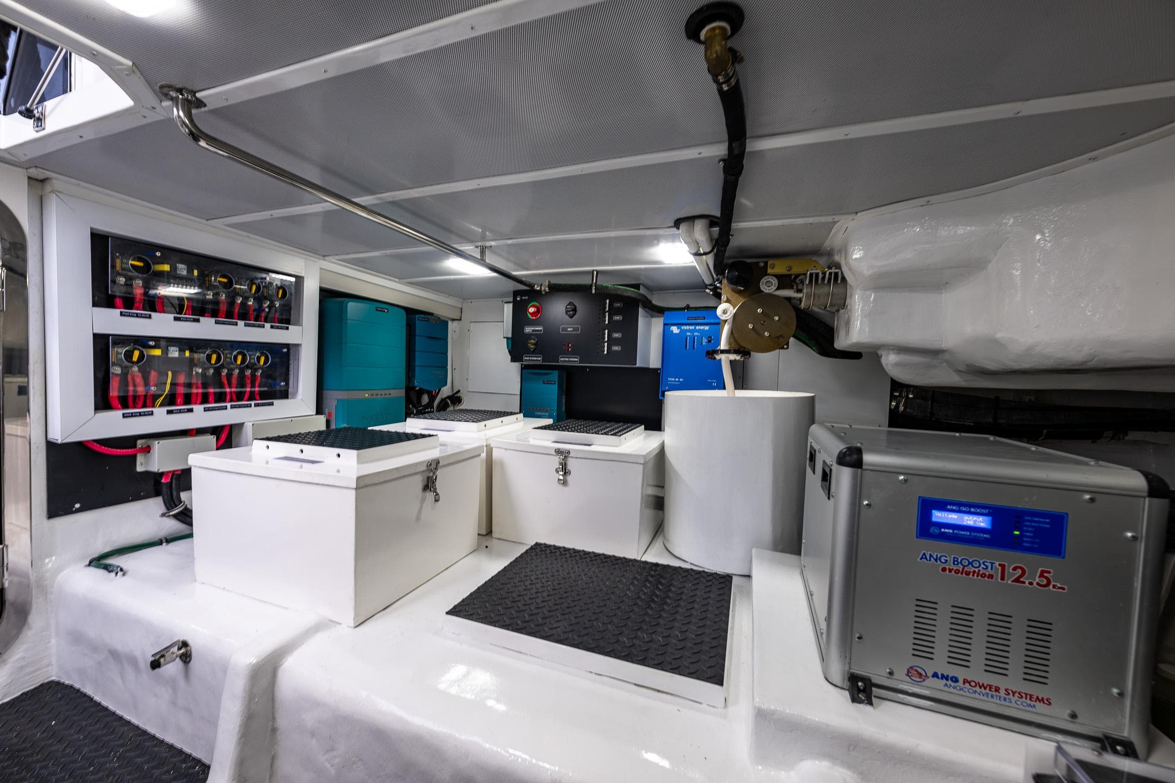 Engine room of 2024 Northwest 55 yacht with advanced power systems and control panels.