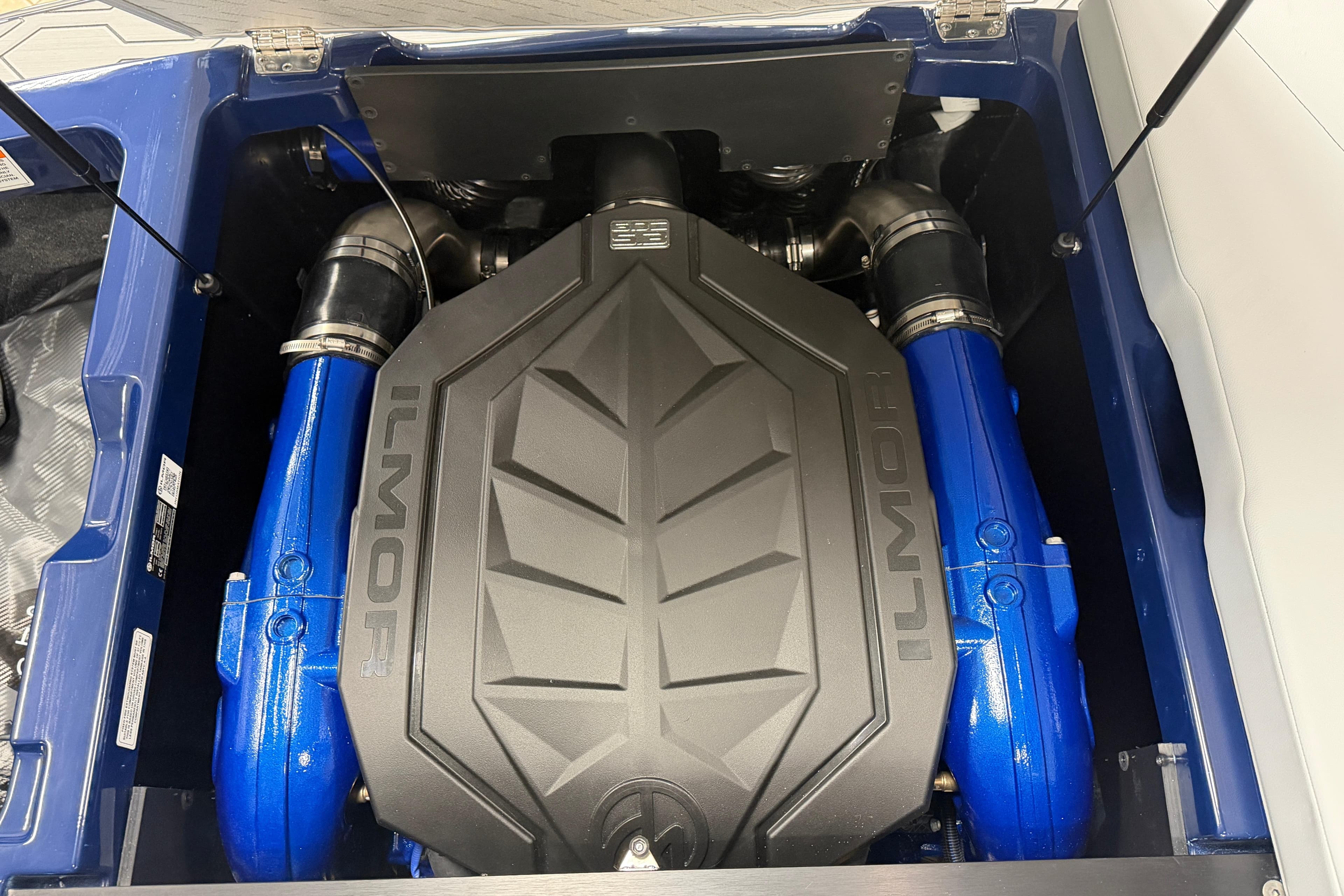 Engine compartment of a 2026 MasterCraft NXT20 with Ilmor branding.