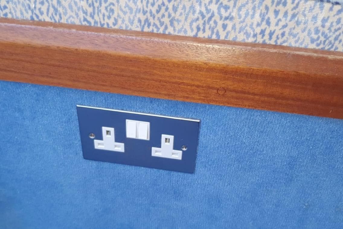 Power outlet on blue wall in Fairey Spearfish MKIII, 1989 model.