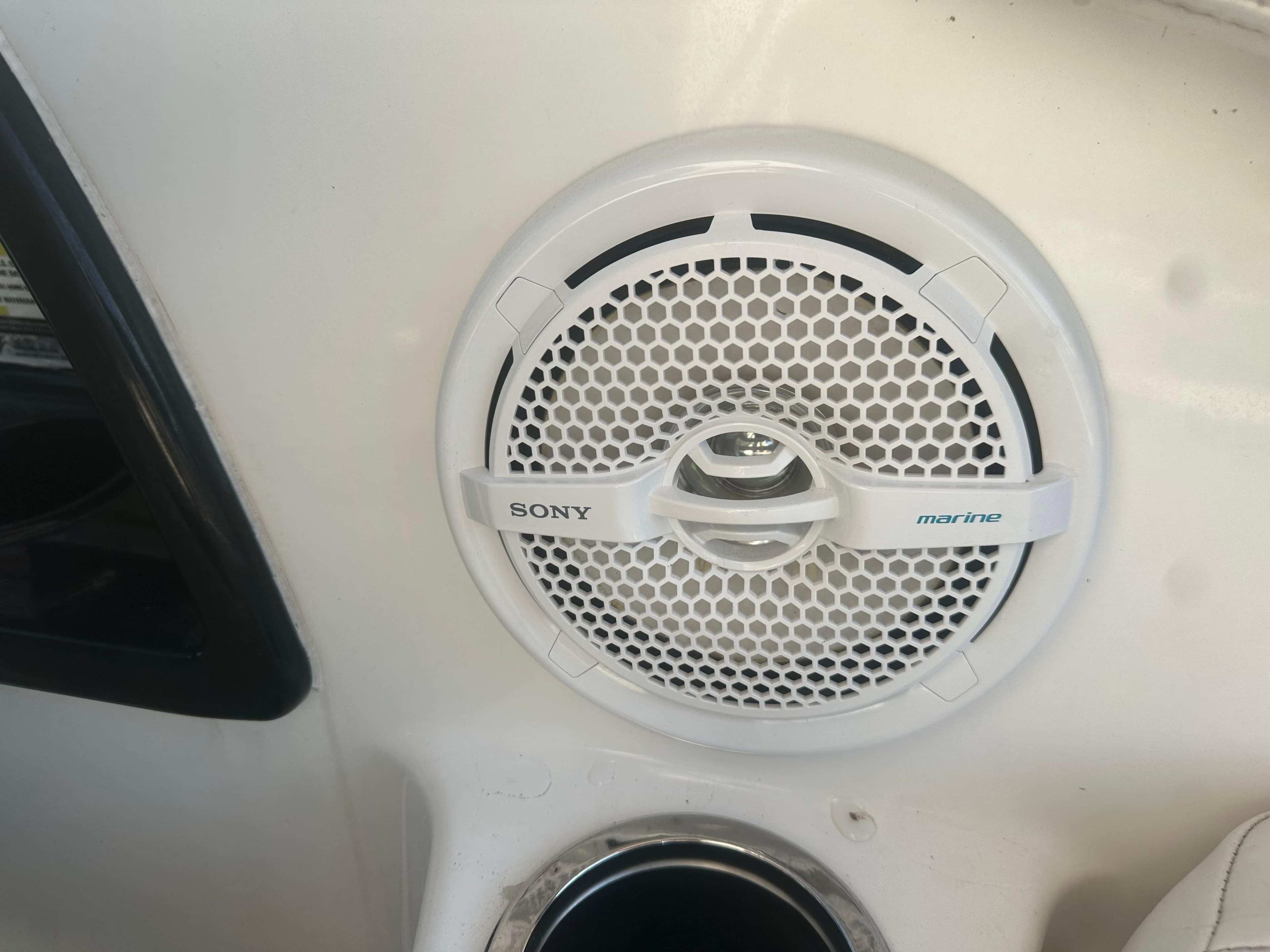 Sony marine speaker on 2013 Yamaha SX192 boat interior.