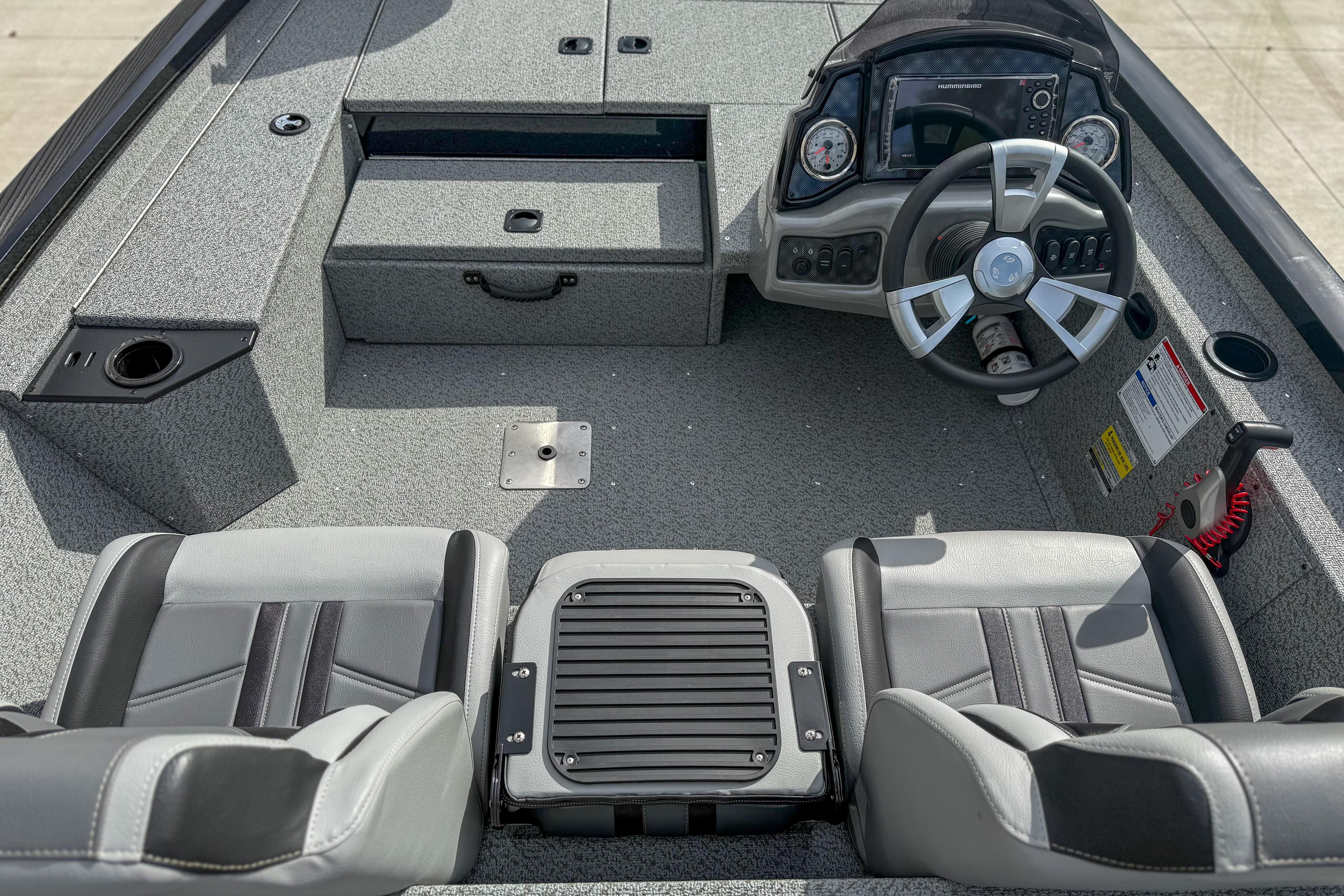 2026 G3 Sportsman 1710 boat interior with steering wheel and seating.