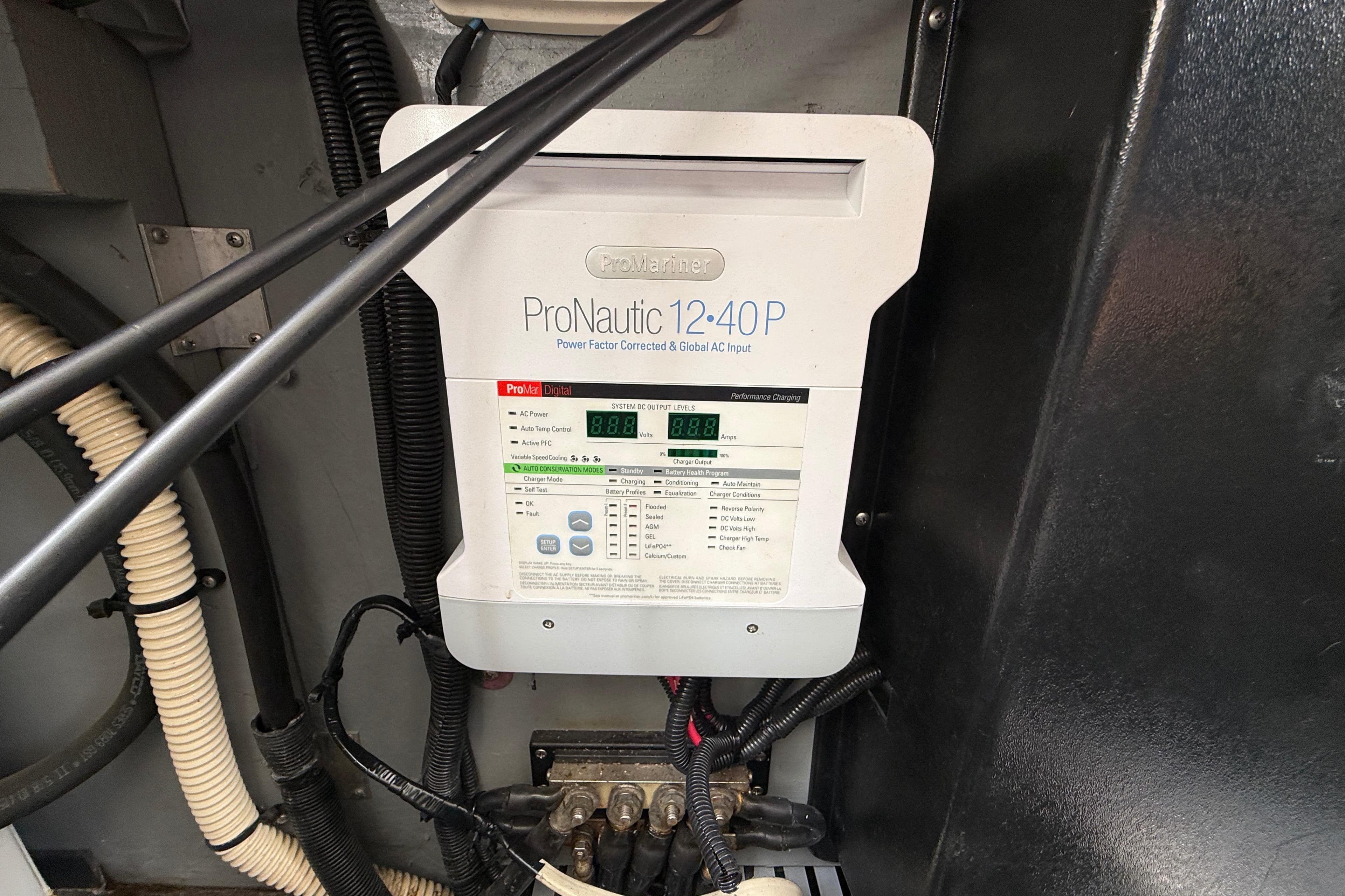 ProNautic 12-40P charger in 2000 Sea Ray 410 Sundancer boat engine room.