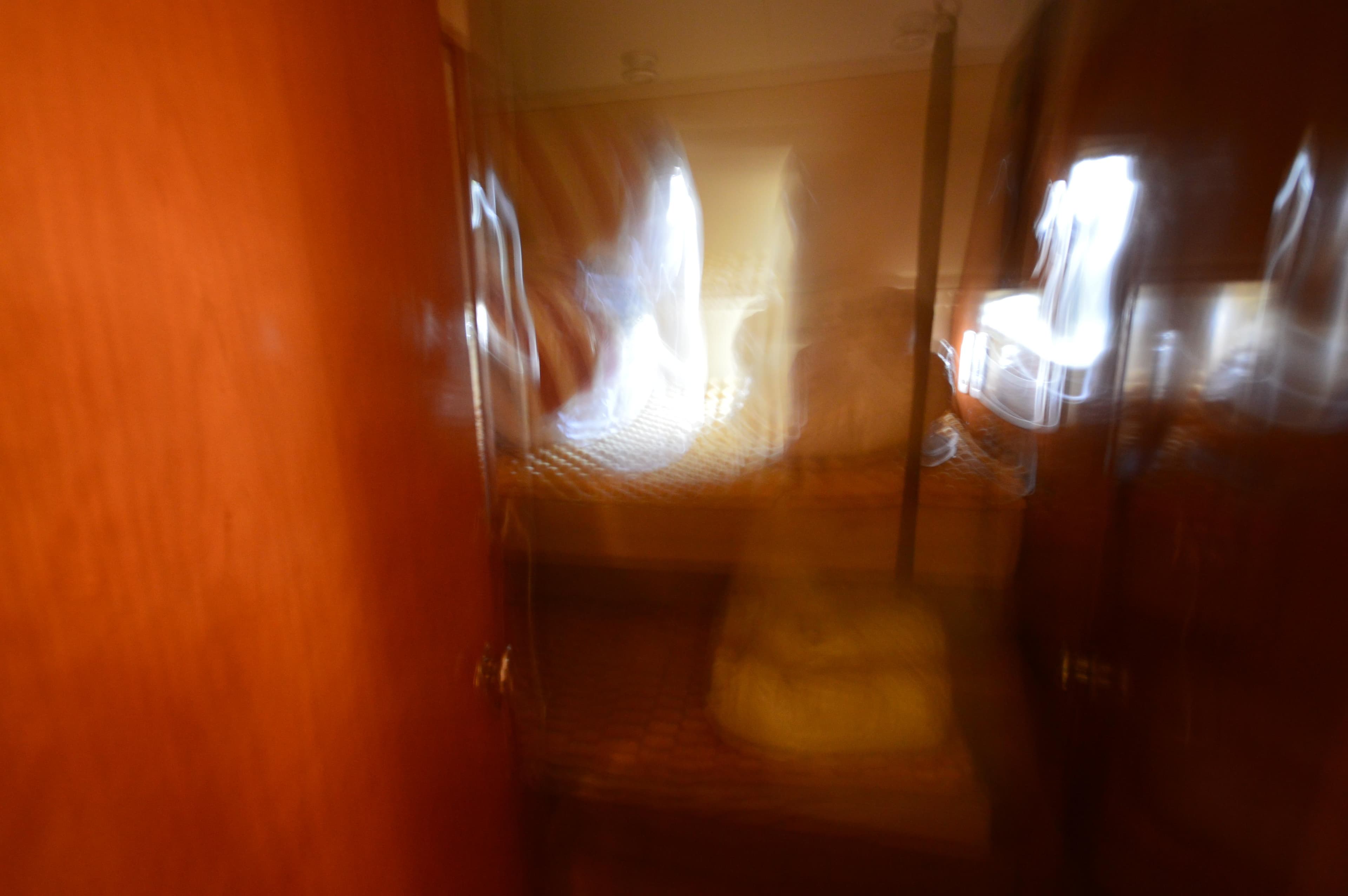 Blurry interior of a 2007 Meridian 490 Pilothouse yacht cabin.