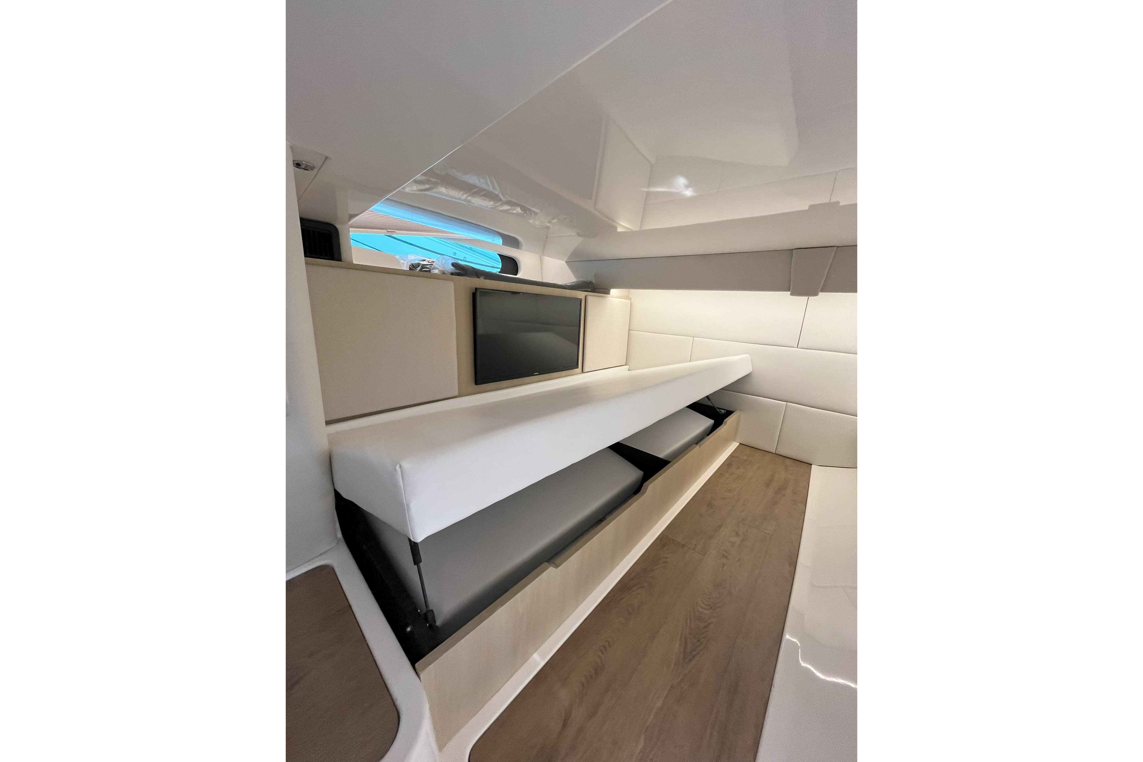 Interior of 2026 Regal 36 Grande Coupe with modern seating and sleek design.