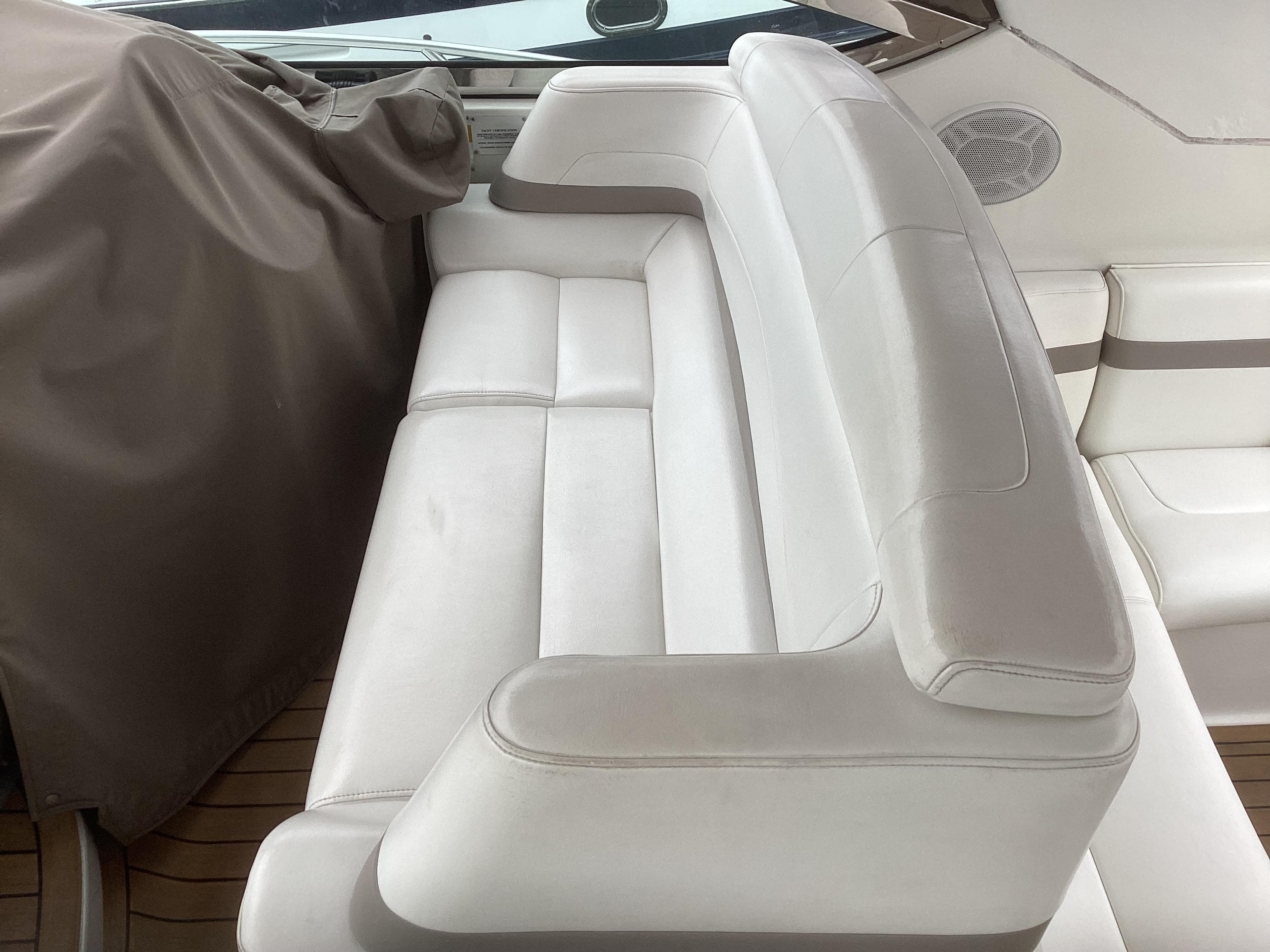 White leather seating on a 2001 Formula 40 PC boat.