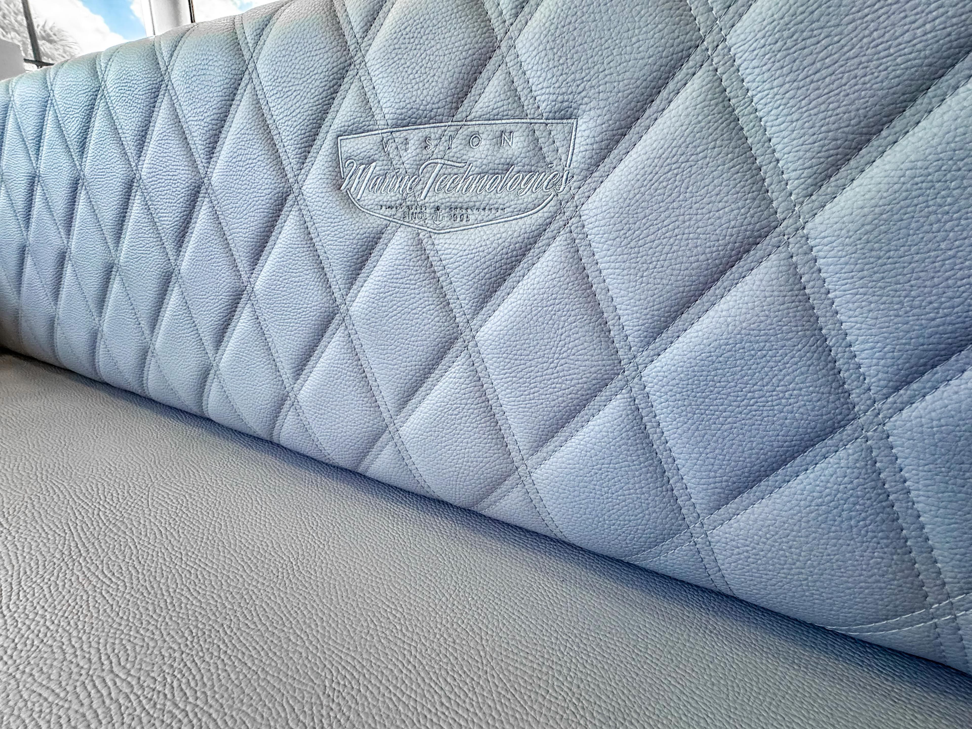 Quilted leather seat detail of 2025 Vision Marine Technologies Volt 180 boat.