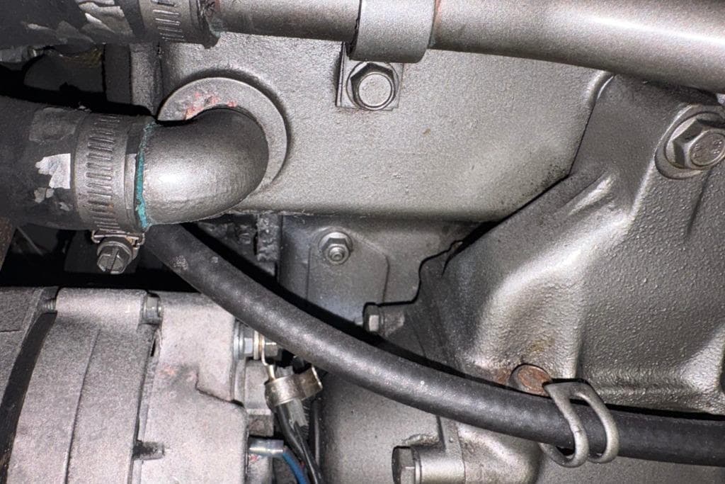 Engine components of a 2005 Jeanneau Sun Odyssey 54 DS sailboat.