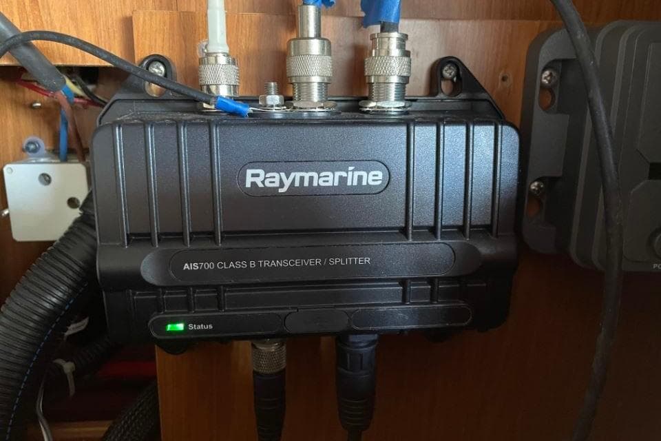 Raymarine AIS700 transceiver installed on a 2015 Beneteau Sense 55 yacht.
