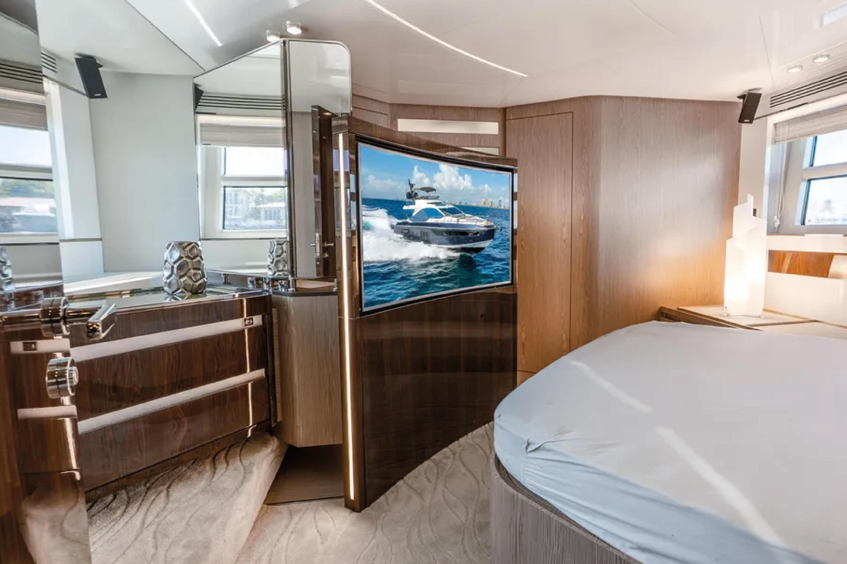Luxurious interior of 2019 Azimut S7 yacht with modern design and elegant furnishings.