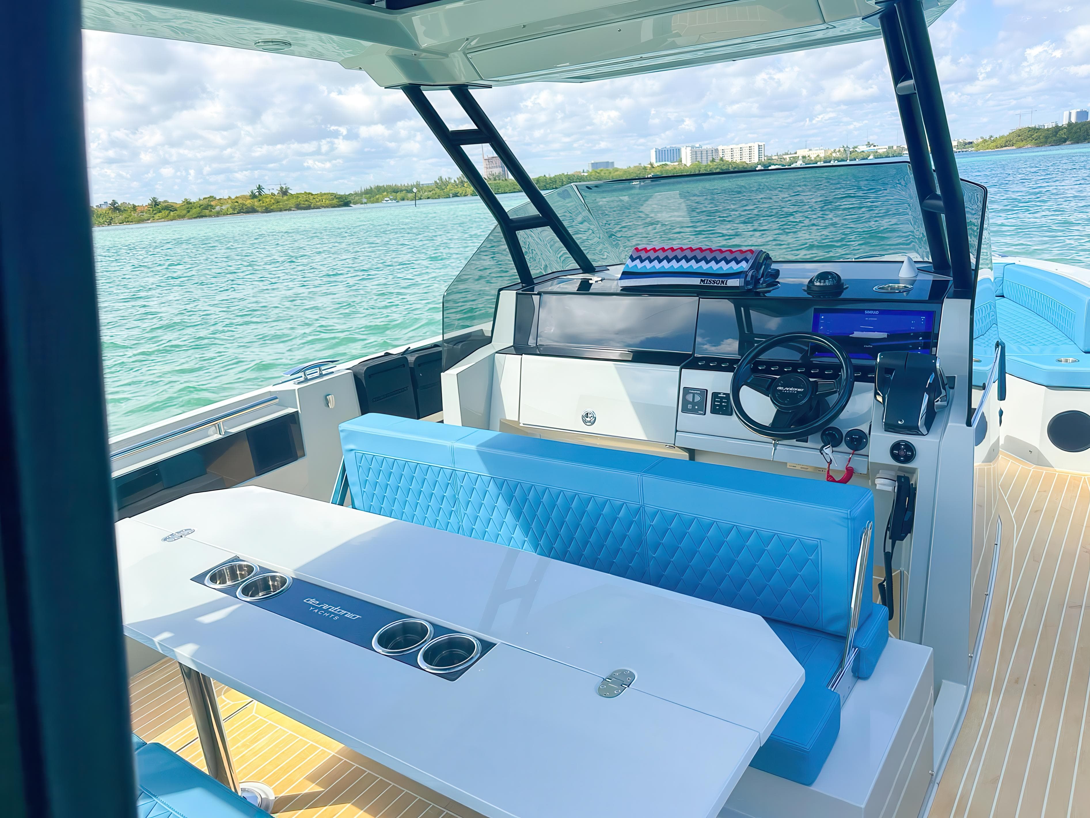 Interior of 2025 De Antonio Yachts D29 with modern cockpit design.