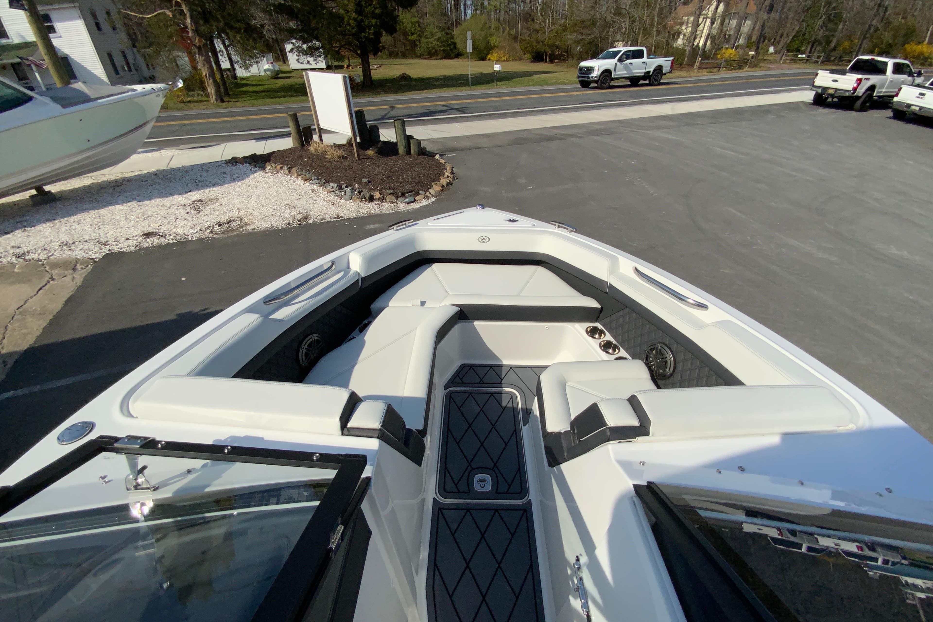 2026 Cobalt R6 Outboard boat interior with sleek seating and modern design.