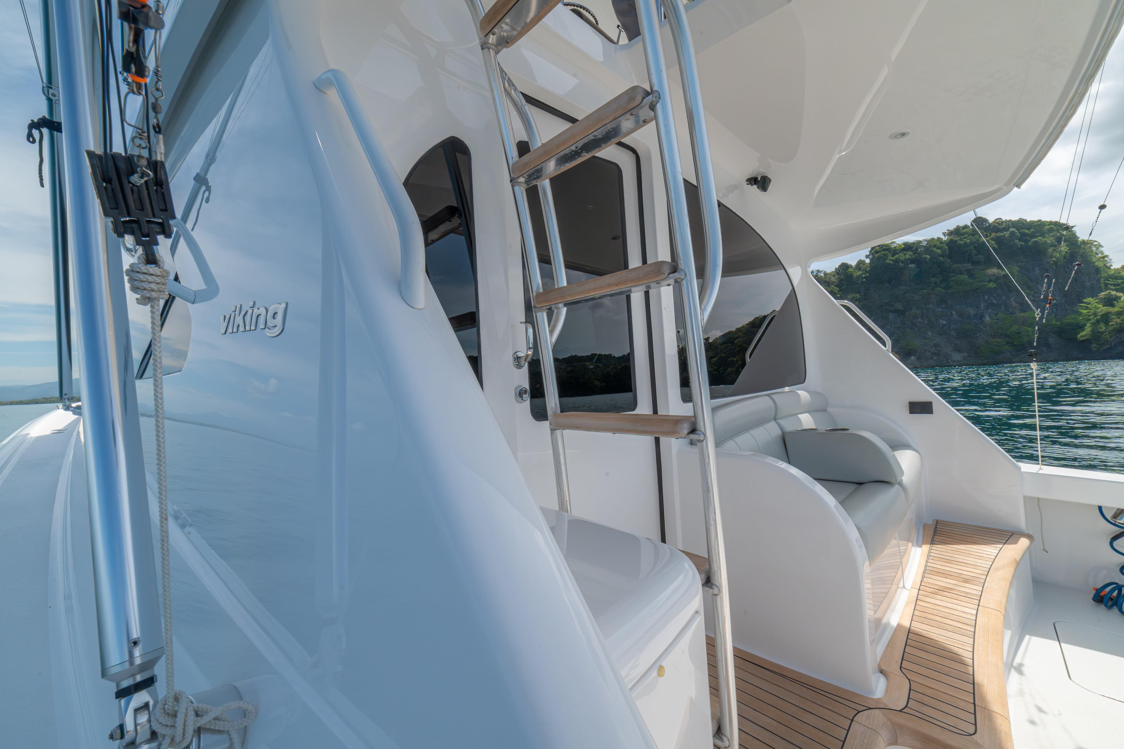 2024 Viking 48 Convertible yacht with sleek design and luxurious seating on deck.