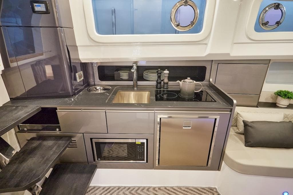 Modern kitchen on Schaefer V44 yacht, year 2027.