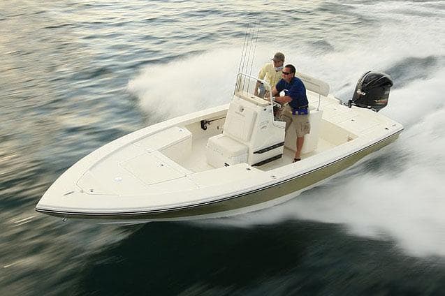 Manufacturer Provided Image: 2026 Pathfinder 2300 HPS boat speeding on water with two passengers.