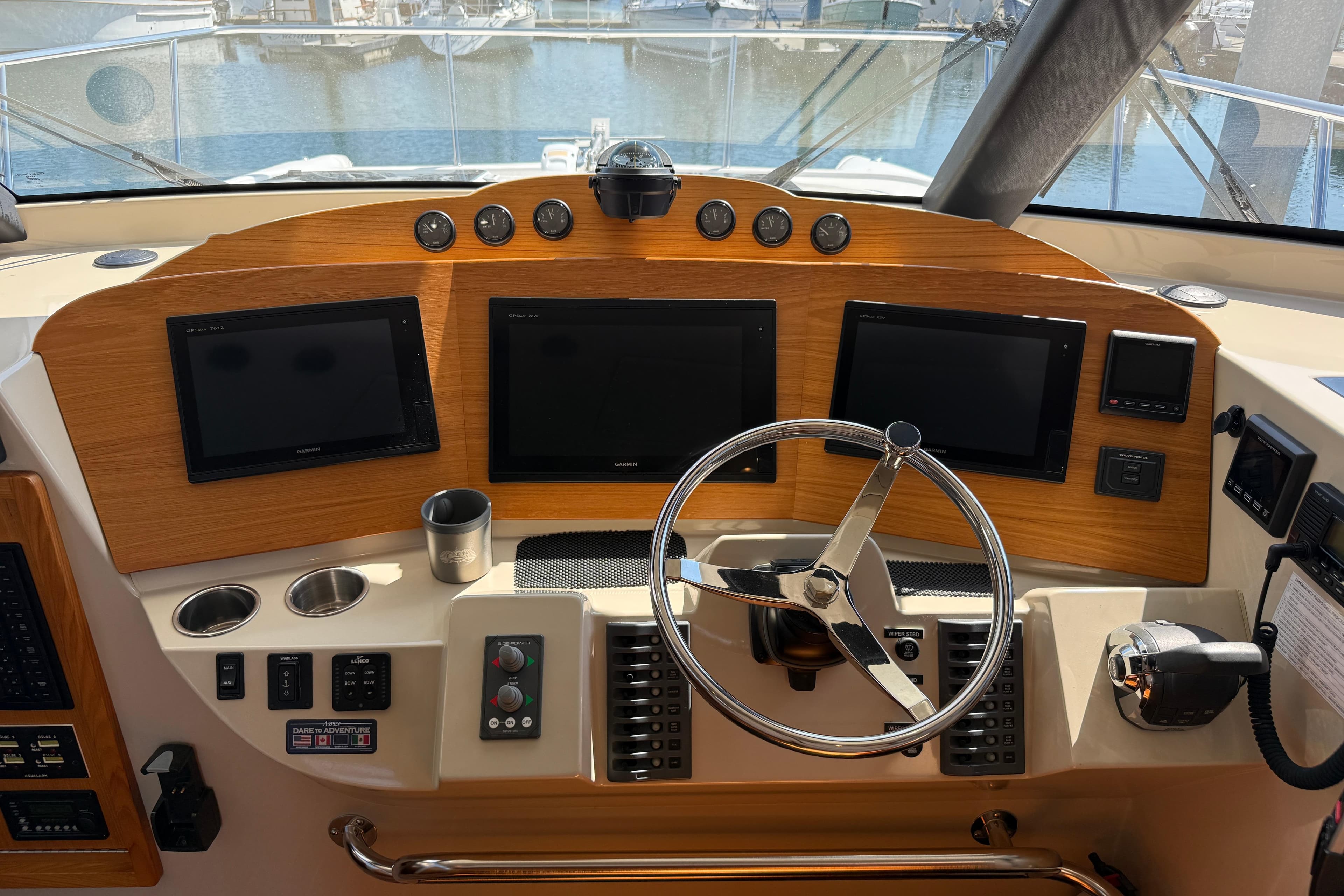 2017 Aspen C120 boat helm with modern navigation screens and controls.