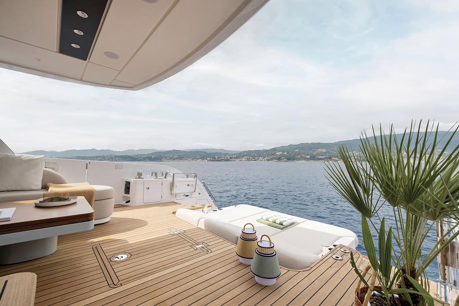 Manufacturer Provided Image: Luxurious Azimut Fly 62 yacht deck with ocean view, 2025 model.