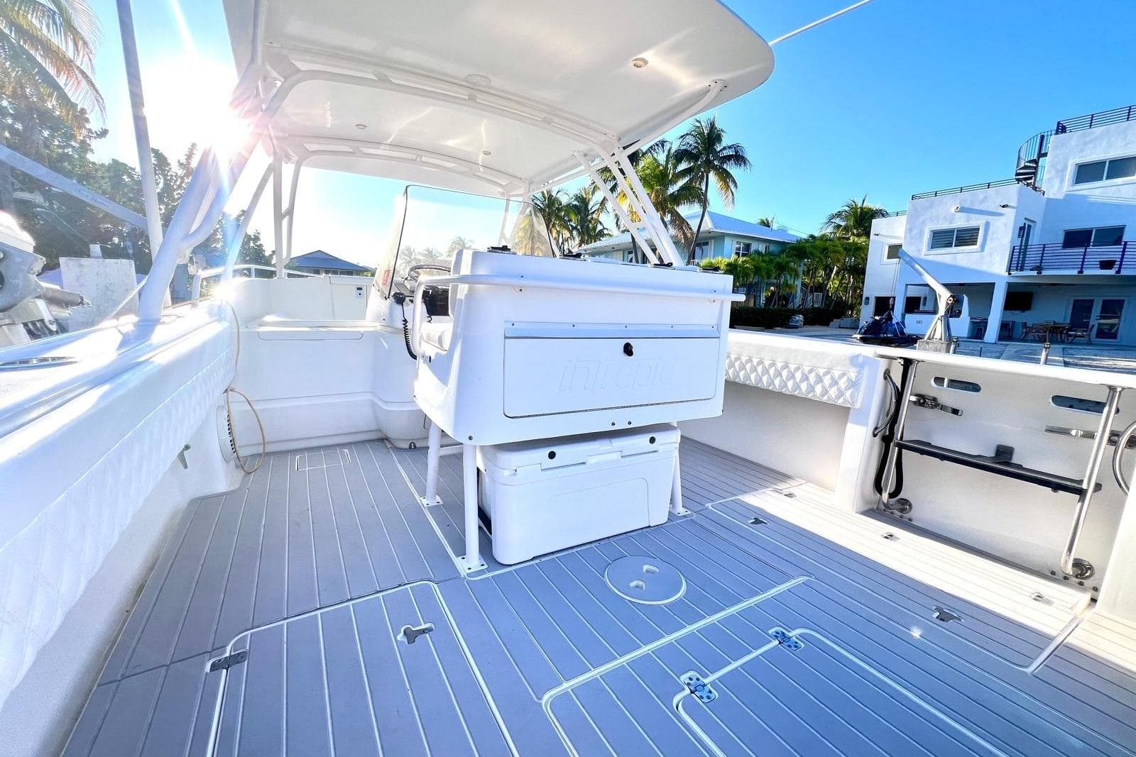 2002 Intrepid 366 boat interior with sleek design, spacious deck, and modern amenities.