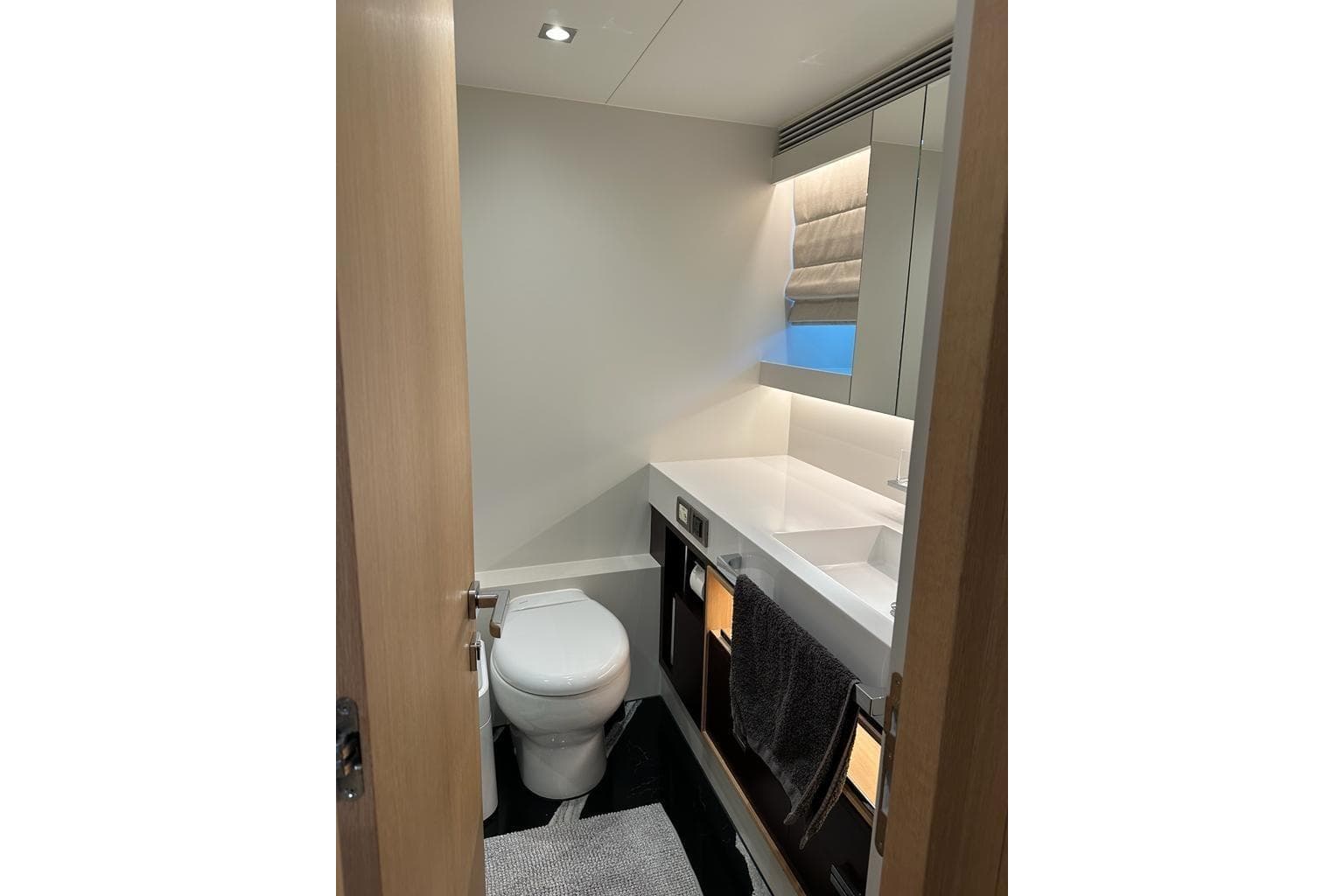 Modern bathroom interior on 2021 Horizon FD80 yacht, featuring sleek design and elegant fixtures.