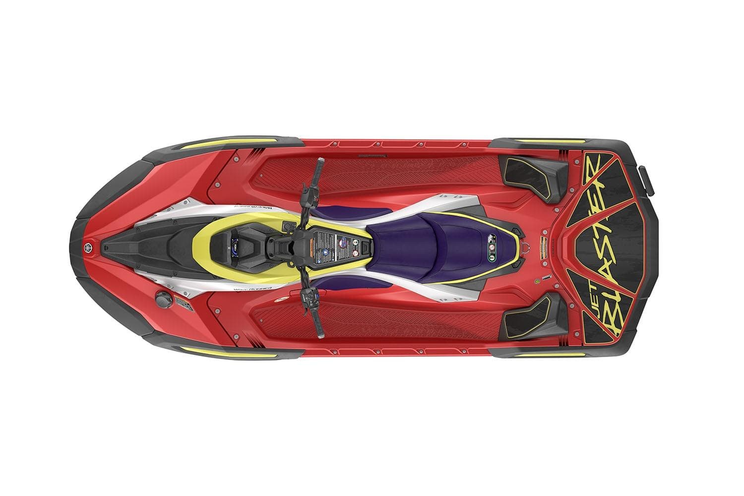 Manufacturer Provided Image: 2026 Yamaha WaveRunner JetBlaster PRO 3-Up, top view, vibrant red and yellow design.