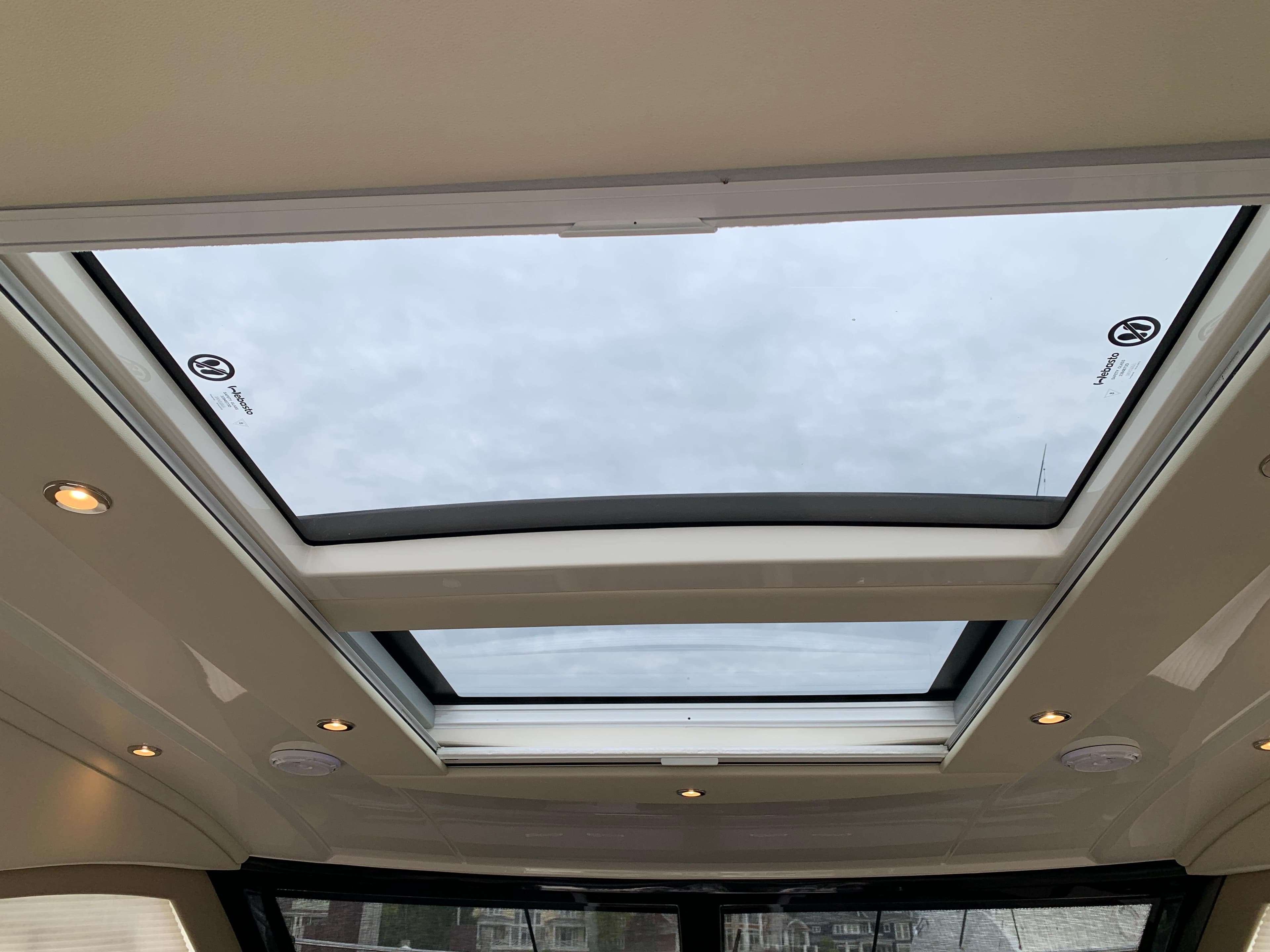 2020 Carver C37 Coupe sunroof with panoramic view and interior lighting.