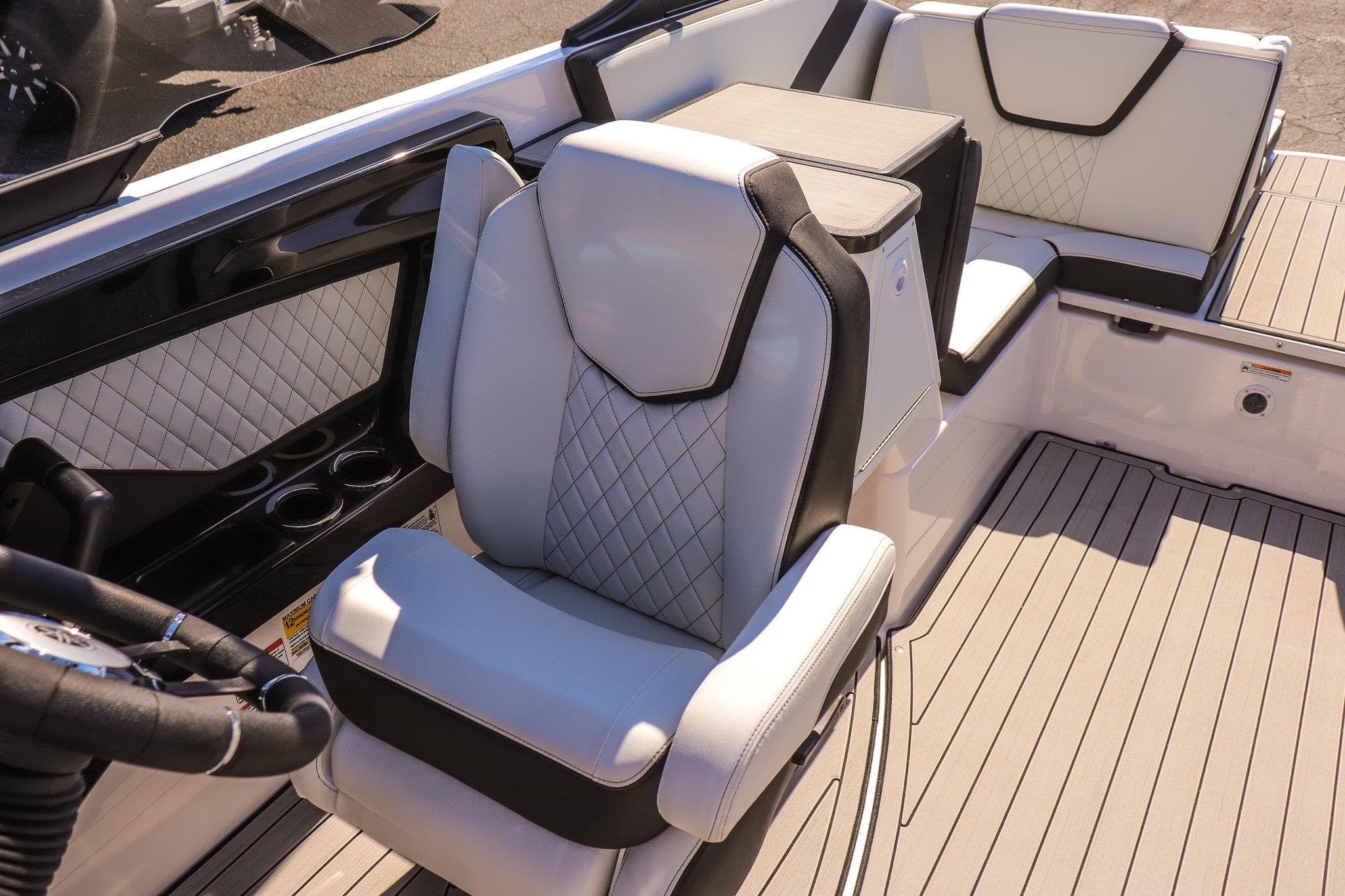 Luxurious interior of 2026 Yamaha Boats 252S with plush seating and modern design.