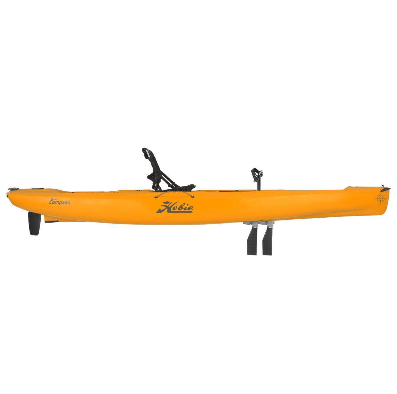 2023 Hobie Compass kayak, bright yellow, side view.