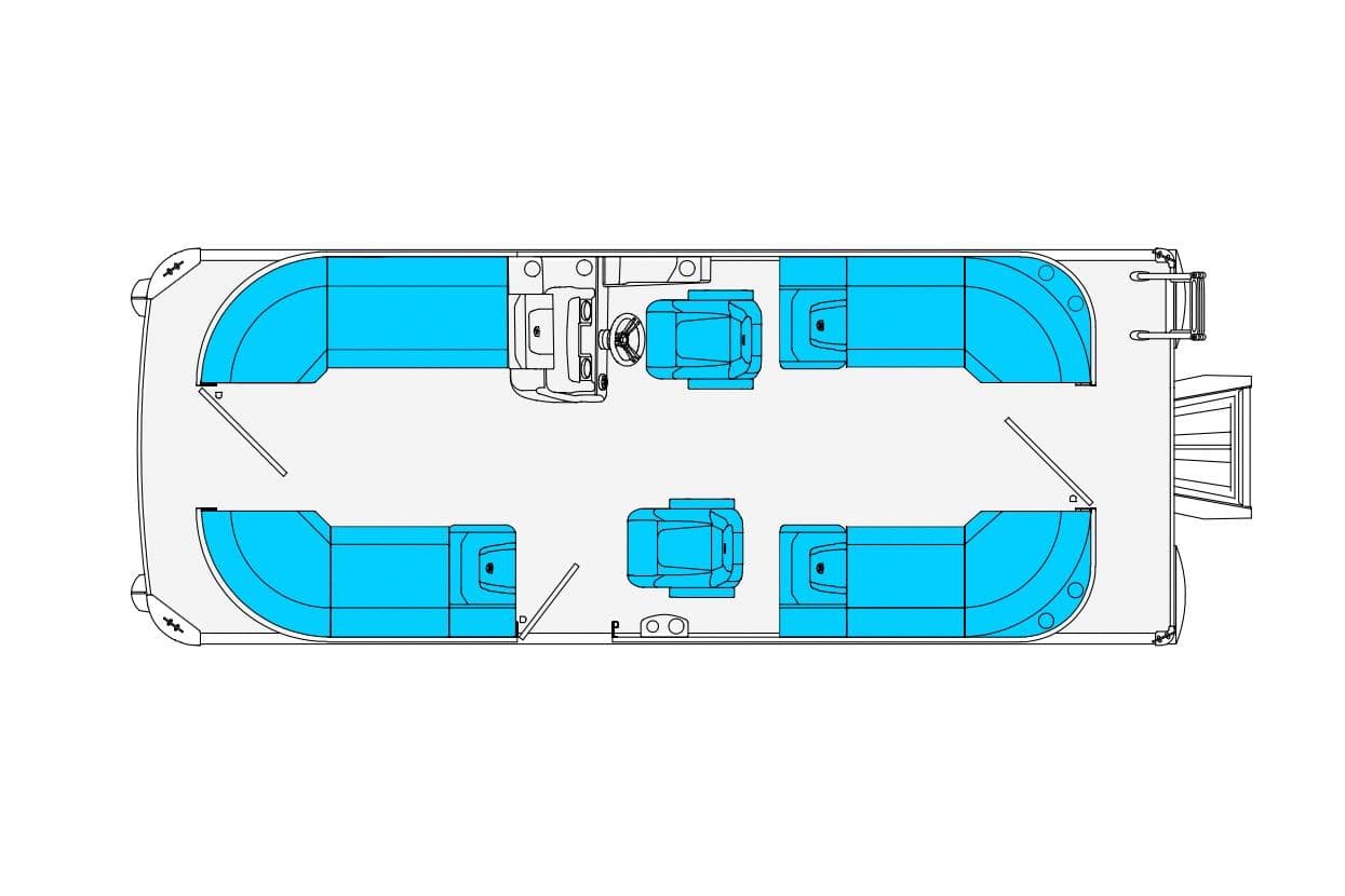 Top view of 2026 Premier Sunscape 220 boat layout with seating arrangement.