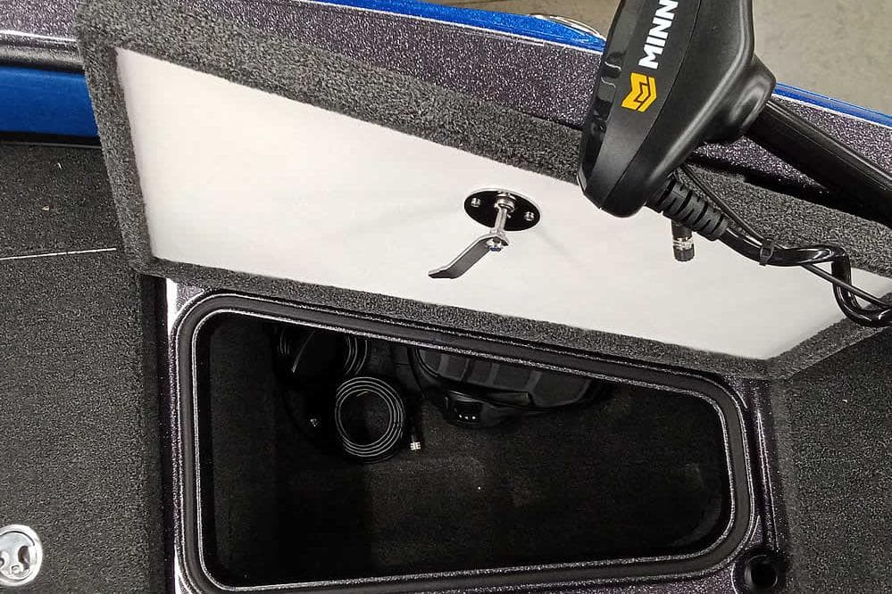Open storage compartment in 2026 Ranger 1880MS A Pack Equipped boat.