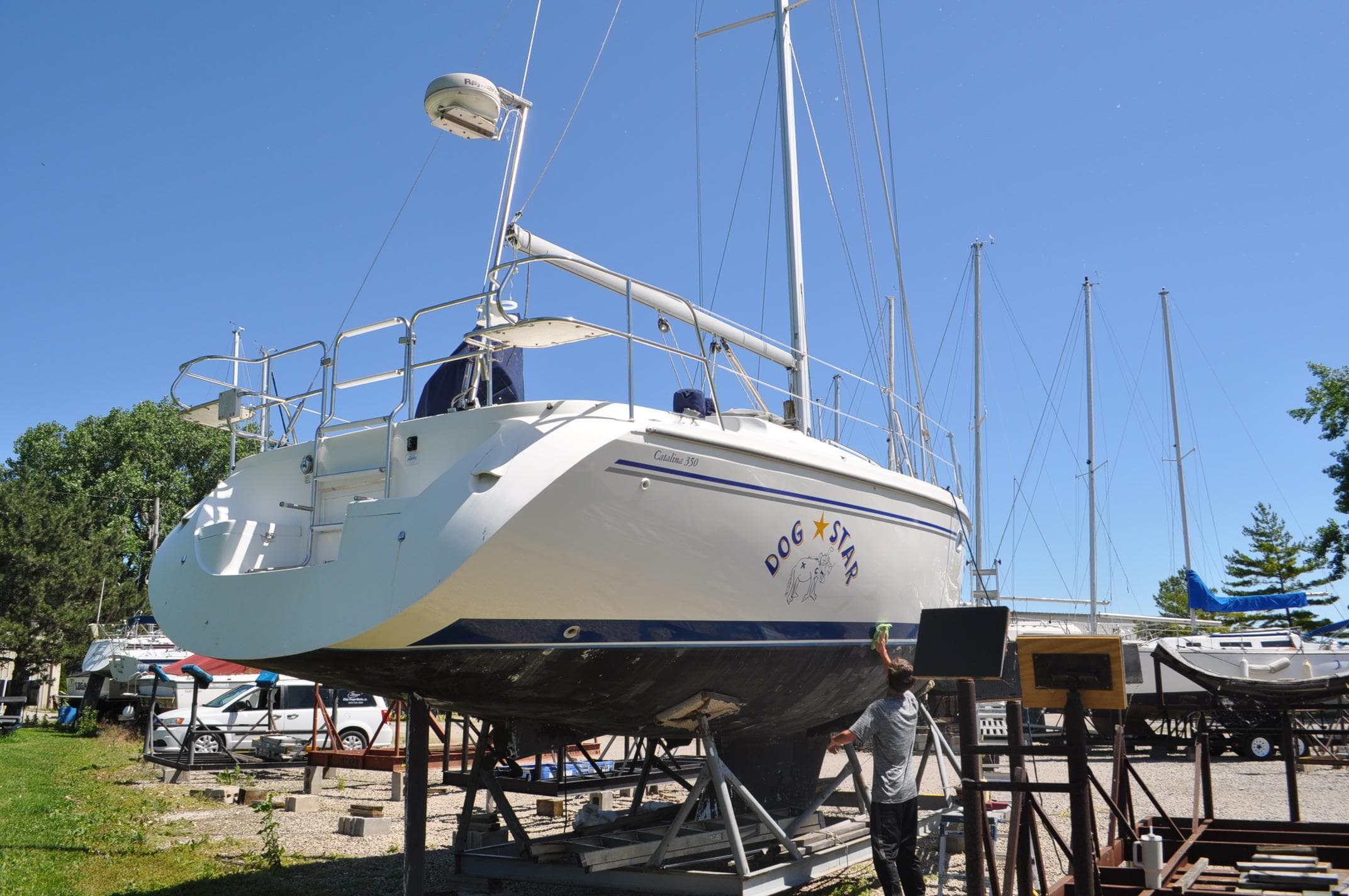 Catalina 350 MkII 2004 sailboat on dry dock for maintenance.