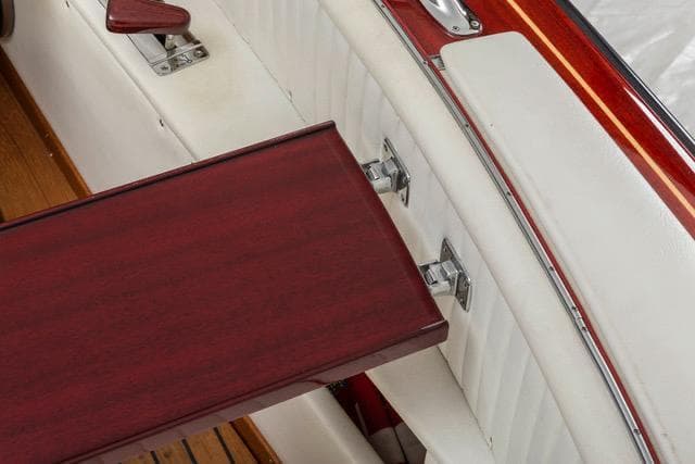 1995 Boesch 620 Cabrio de Luxe interior with wooden and white leather details.