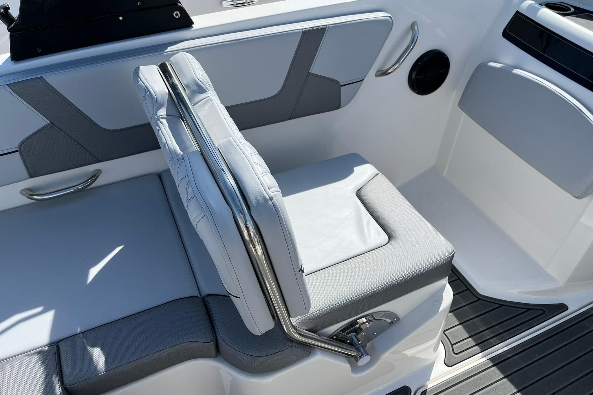 2026 Bayliner VR6 Bowrider OB interior seating with sleek design and modern upholstery.
