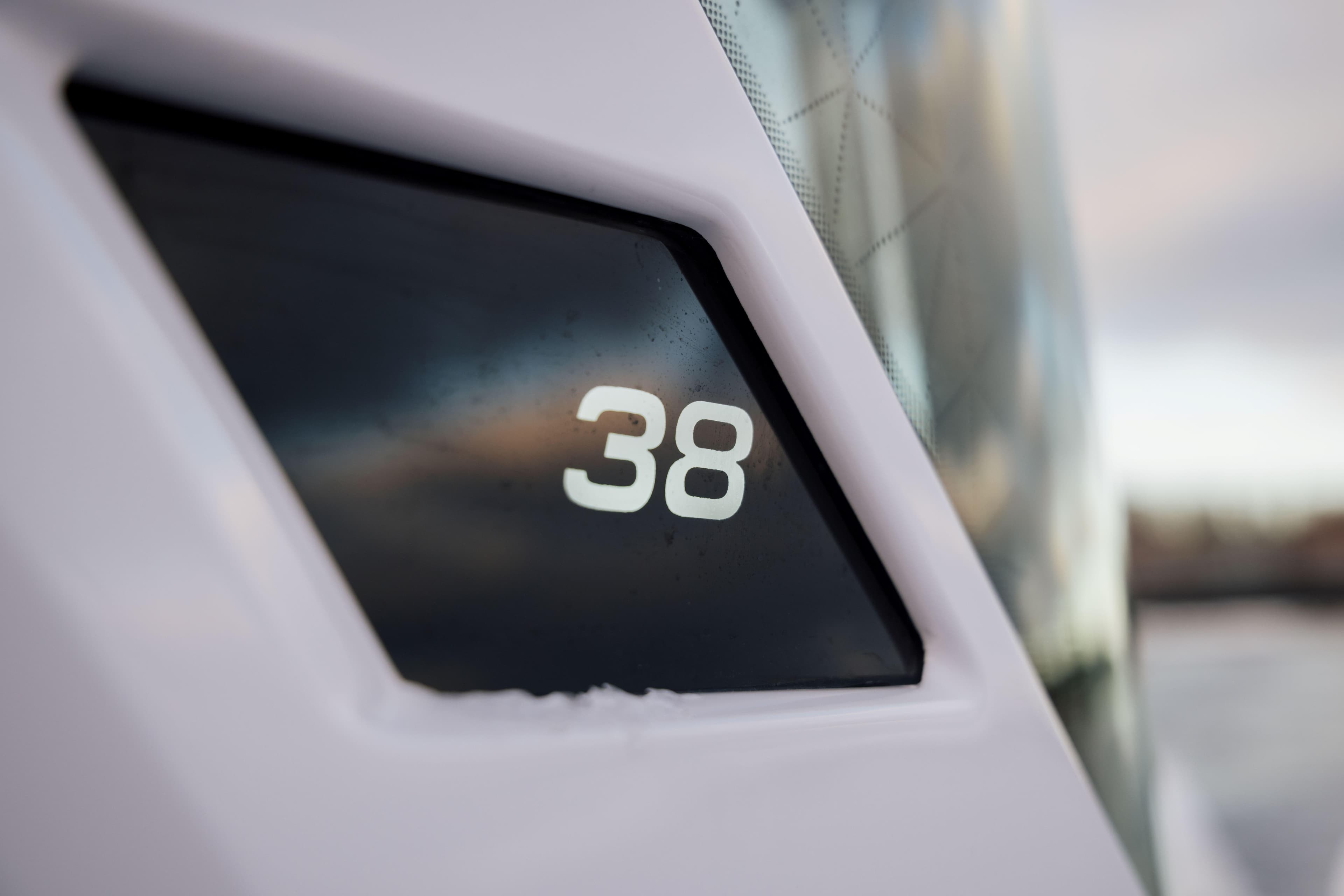 Close-up of 2026 Axopar 38 Cross Cabin boat detail.