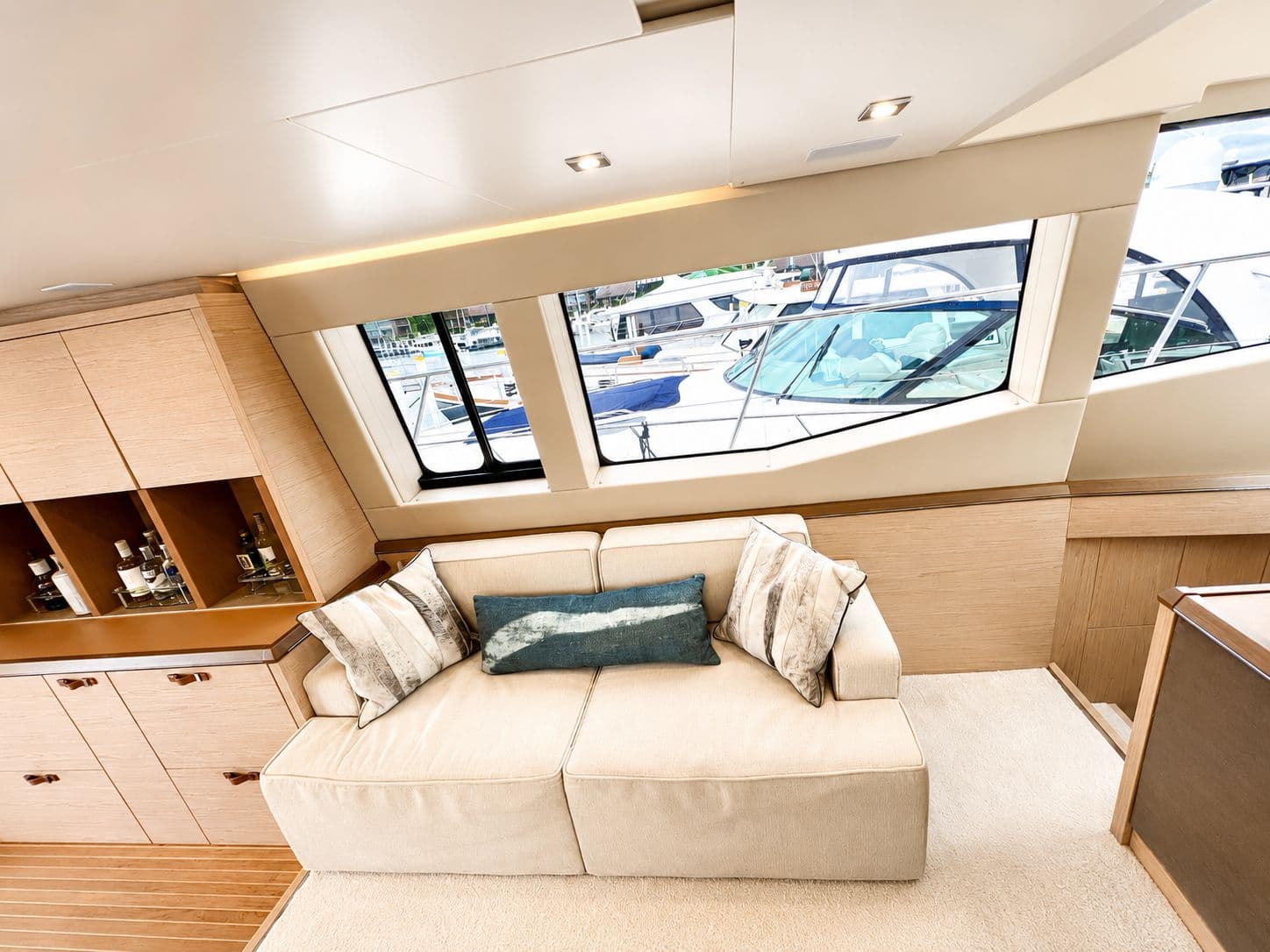 Luxurious interior of Monte Carlo MC6 yacht, 2019 model.