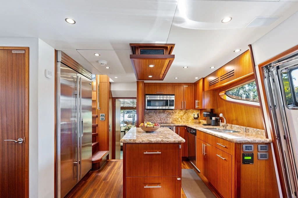 Luxurious kitchen on a 2013 Hatteras 80 Motor Yacht.